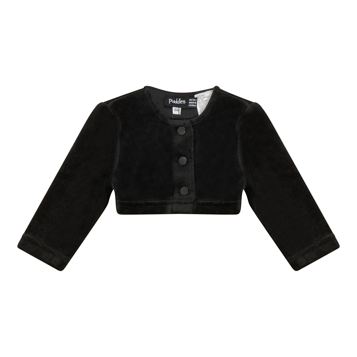 Velour Crop Cardigan in Black by Puddles