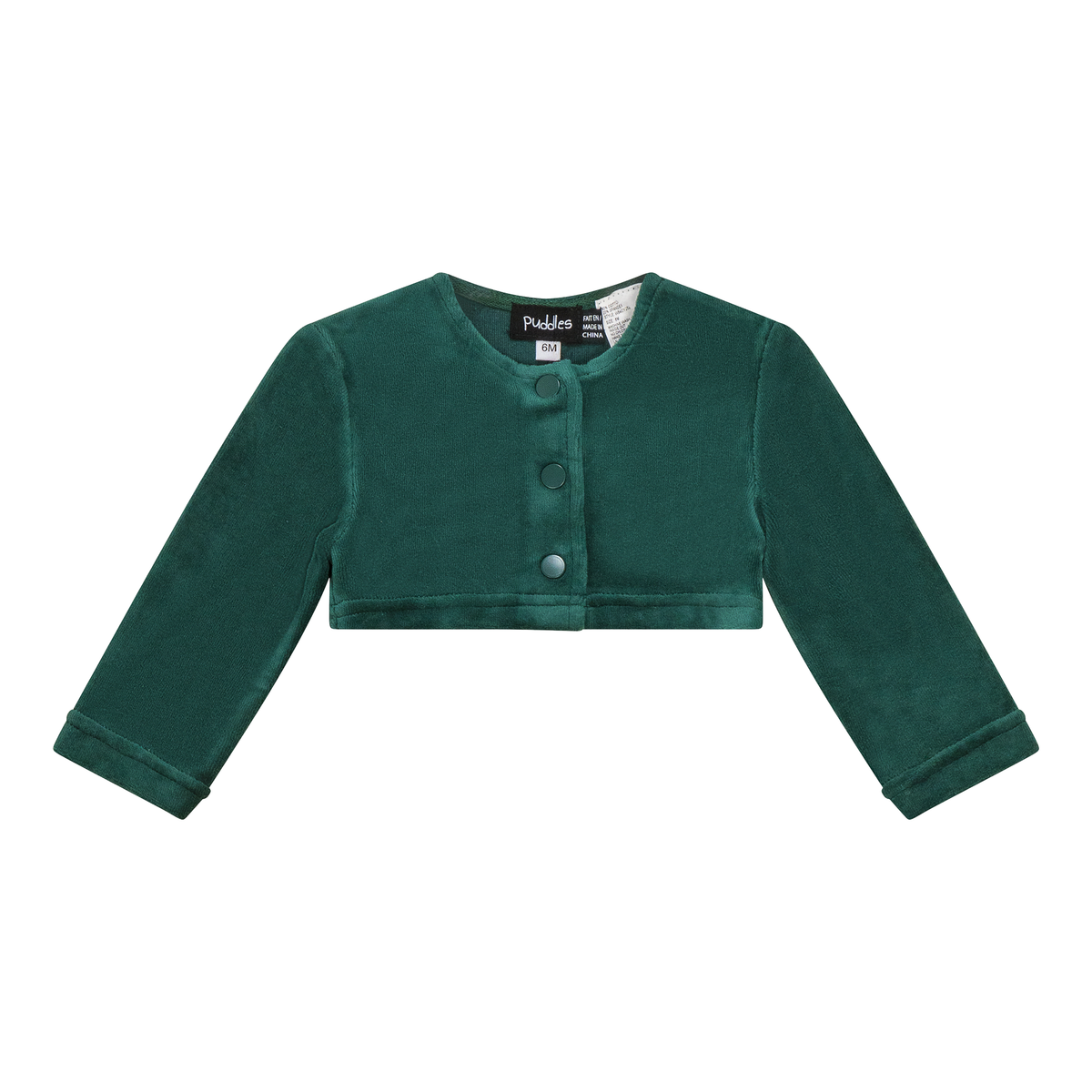 Velour Crop Cardigan in Pine Green by Puddles