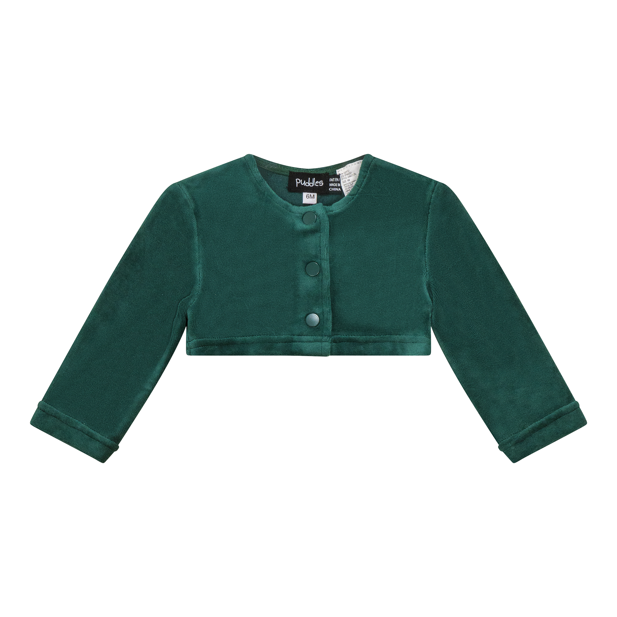 Velour Crop Cardigan in Pine Green by Puddles