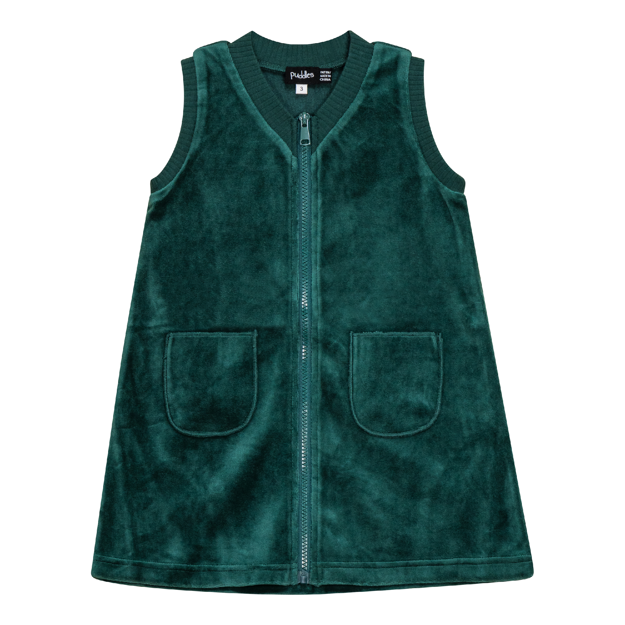 Velour Zip Up Jumper in Pine Green by Puddles