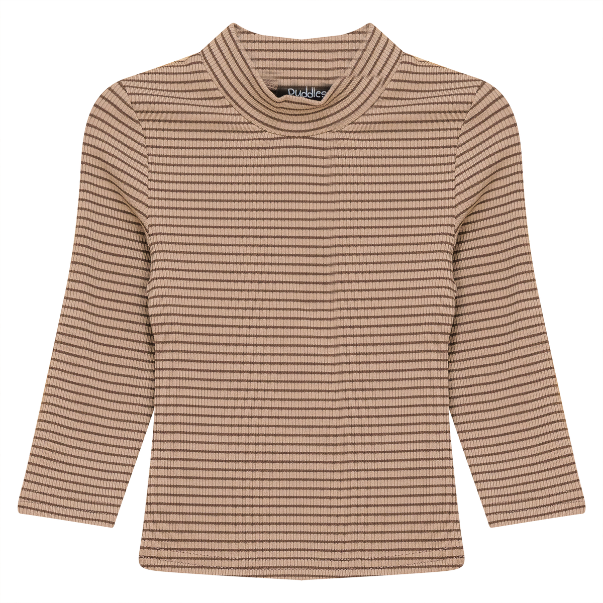 Stripped Mock Neck Top in Cocoa by Puddles