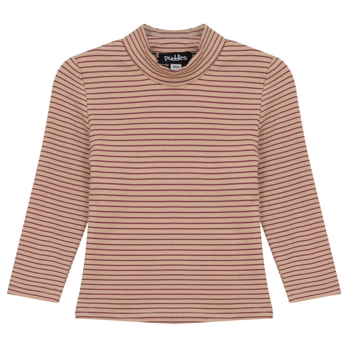 Stripped Mock Neck Top in Dark Mauve by Puddles