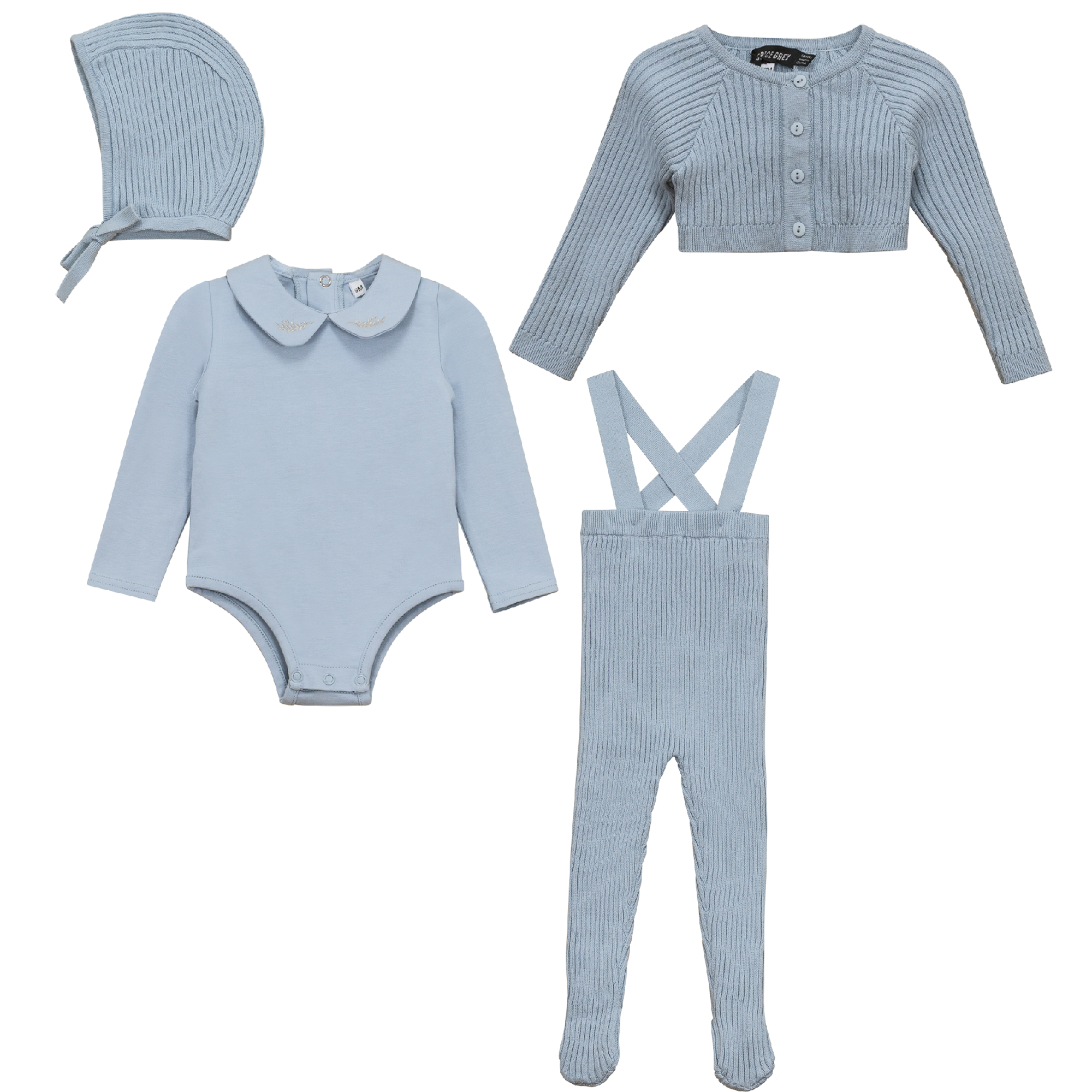Ruffle Collar Knitted 4Pc Set in Blue by Space Grey