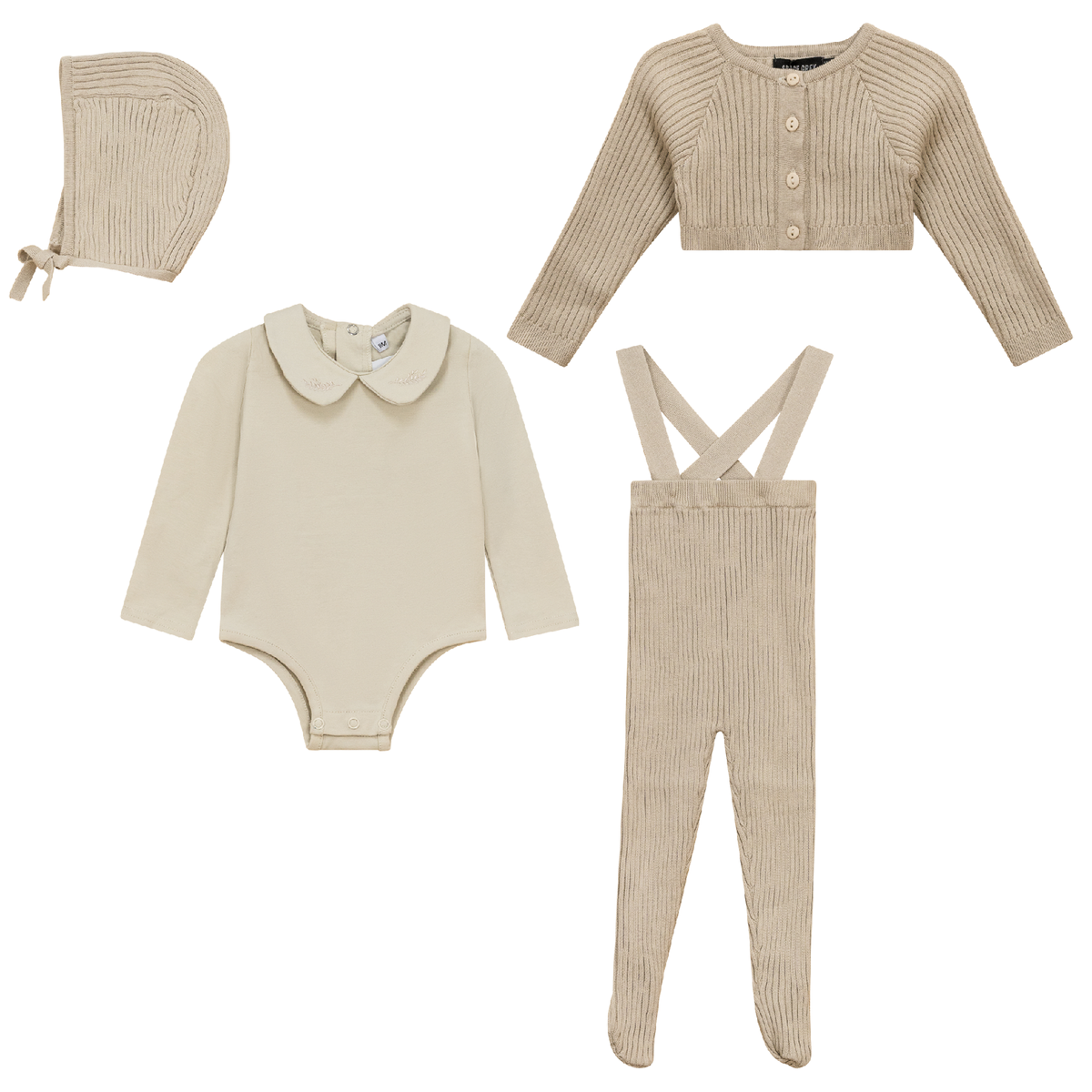 Ruffle Collar Knitted 4Pc Set in Dark Almond by Space Grey