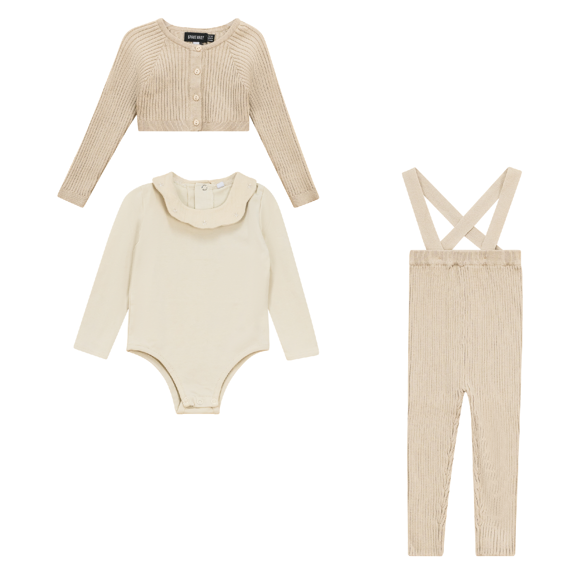 Ruffle Collar Knitted 3Pc Set in Dark Almond by Space Grey