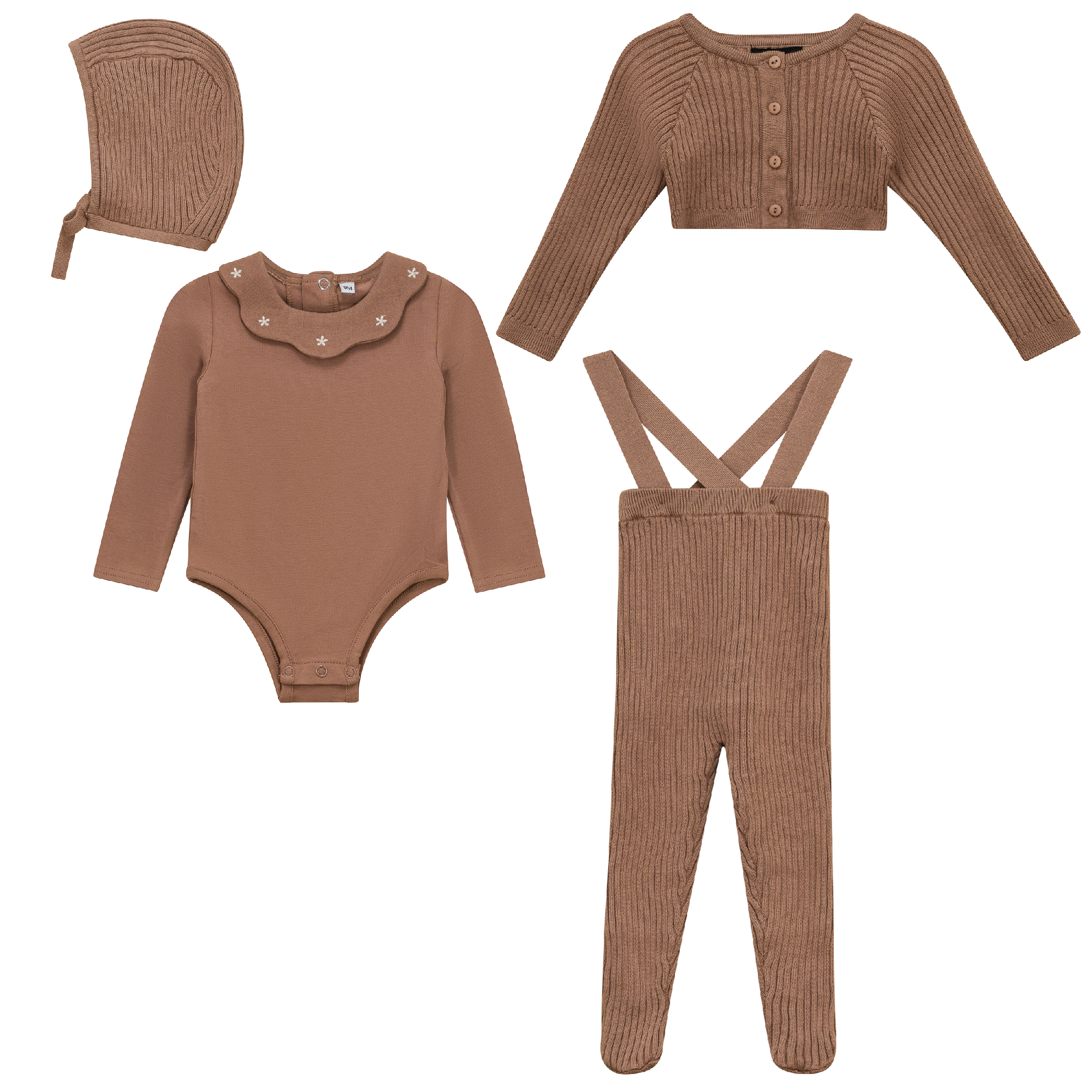 Ruffle Collar Knitted 4 Pc Set in Pink by Space Grey