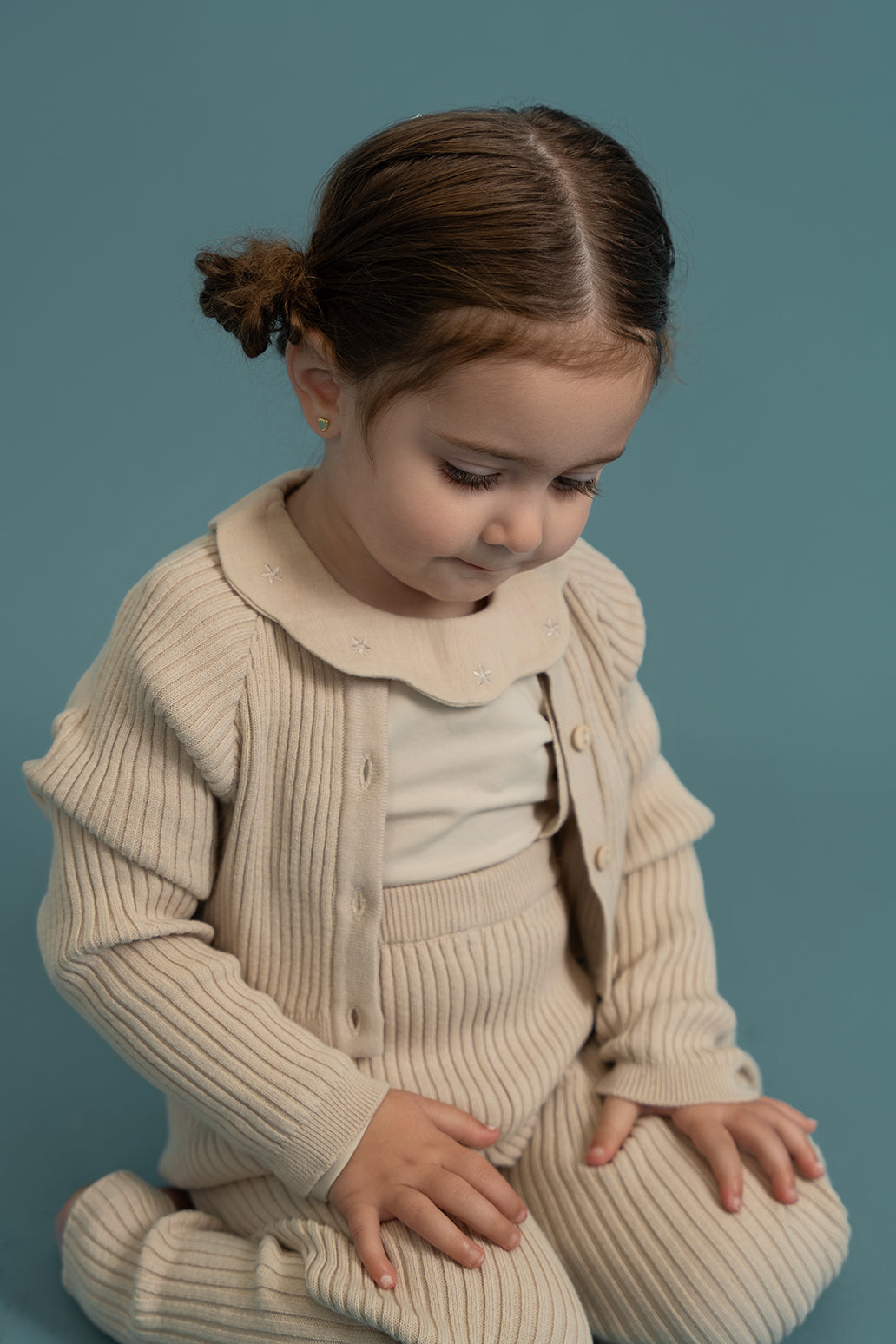 Ruffle Collar Knitted 3Pc Set in by Space Grey