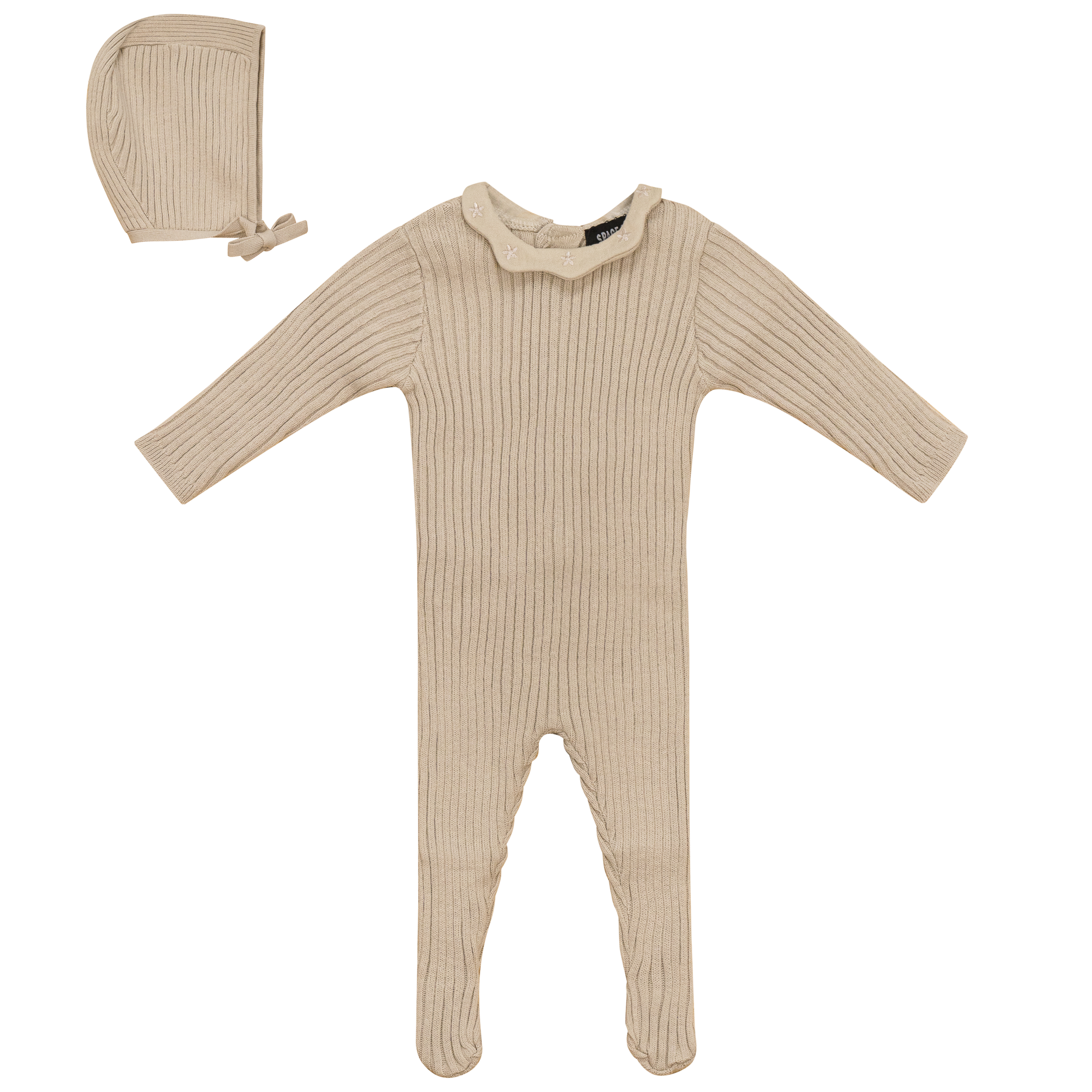 Ruffle Collar Knitted Onesie and Hat in Dark Almond by Space Grey