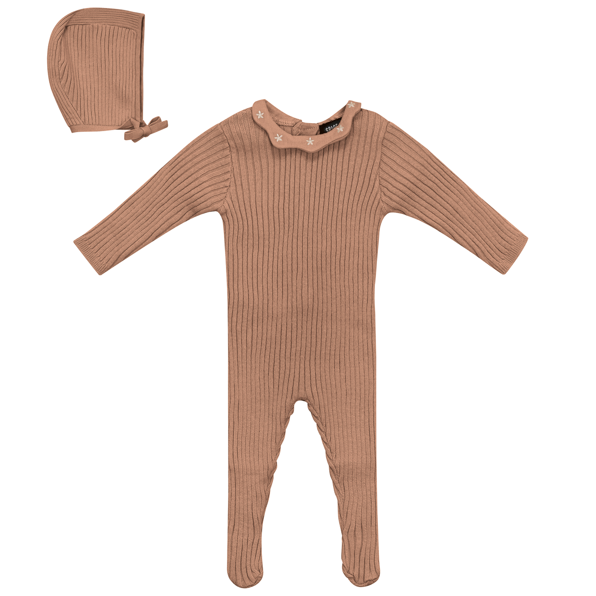 Ruffle Collar Knitted Onesie and Hat in Pink by Space Grey