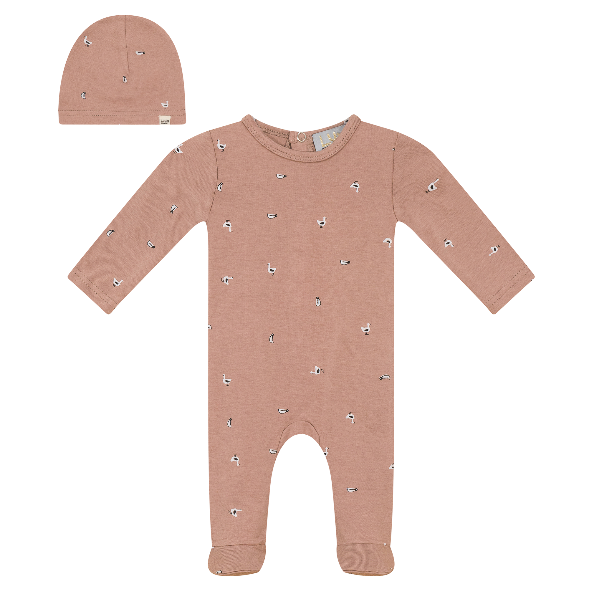Penguin Printed Onesie Set in Rose Cloud by Lux