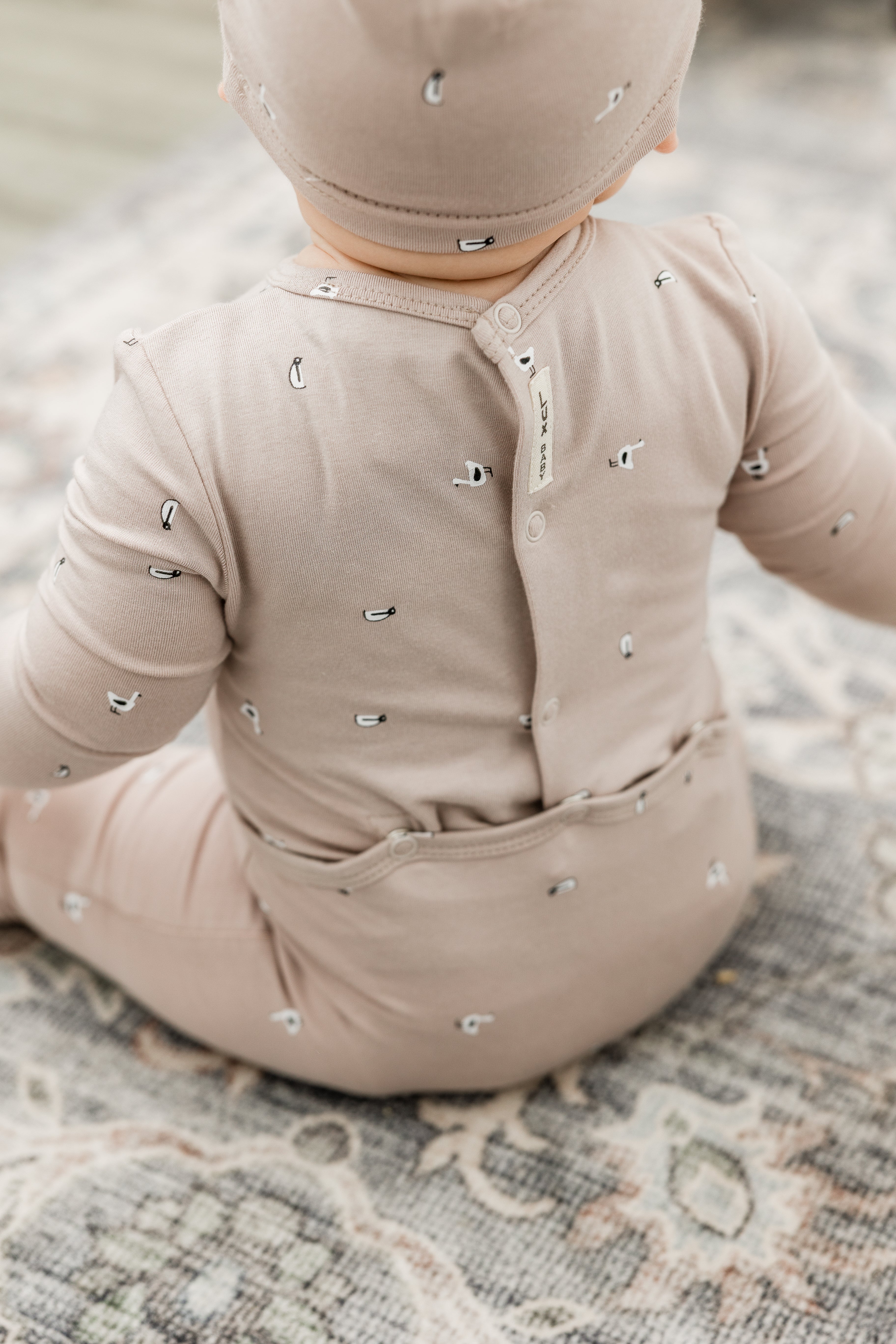 Penguin Printed Onesie Set in Beige by Lux