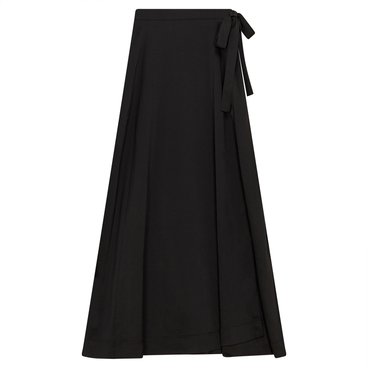 Satin Midi Wrap Skirt Black Ladies Skirt by {{ product_vemdor}}