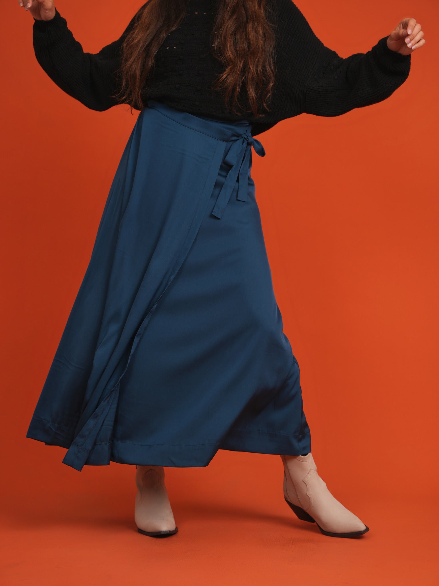 Satin Midi Wrap Skirt in by Noni