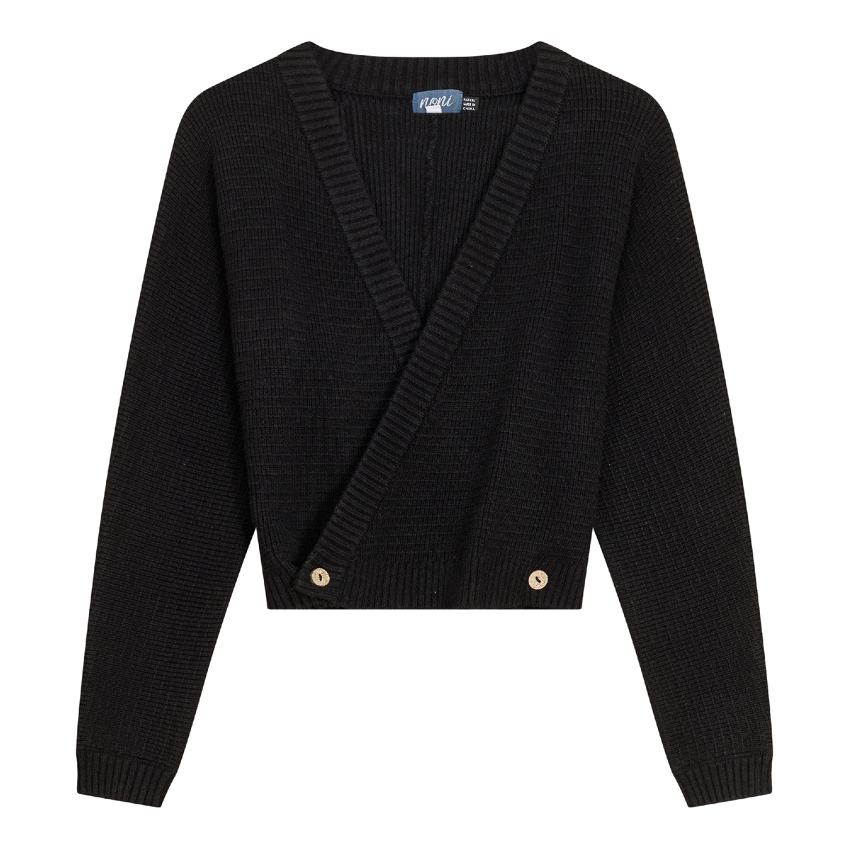 Knitted Wrap Sweater in Black by Noni