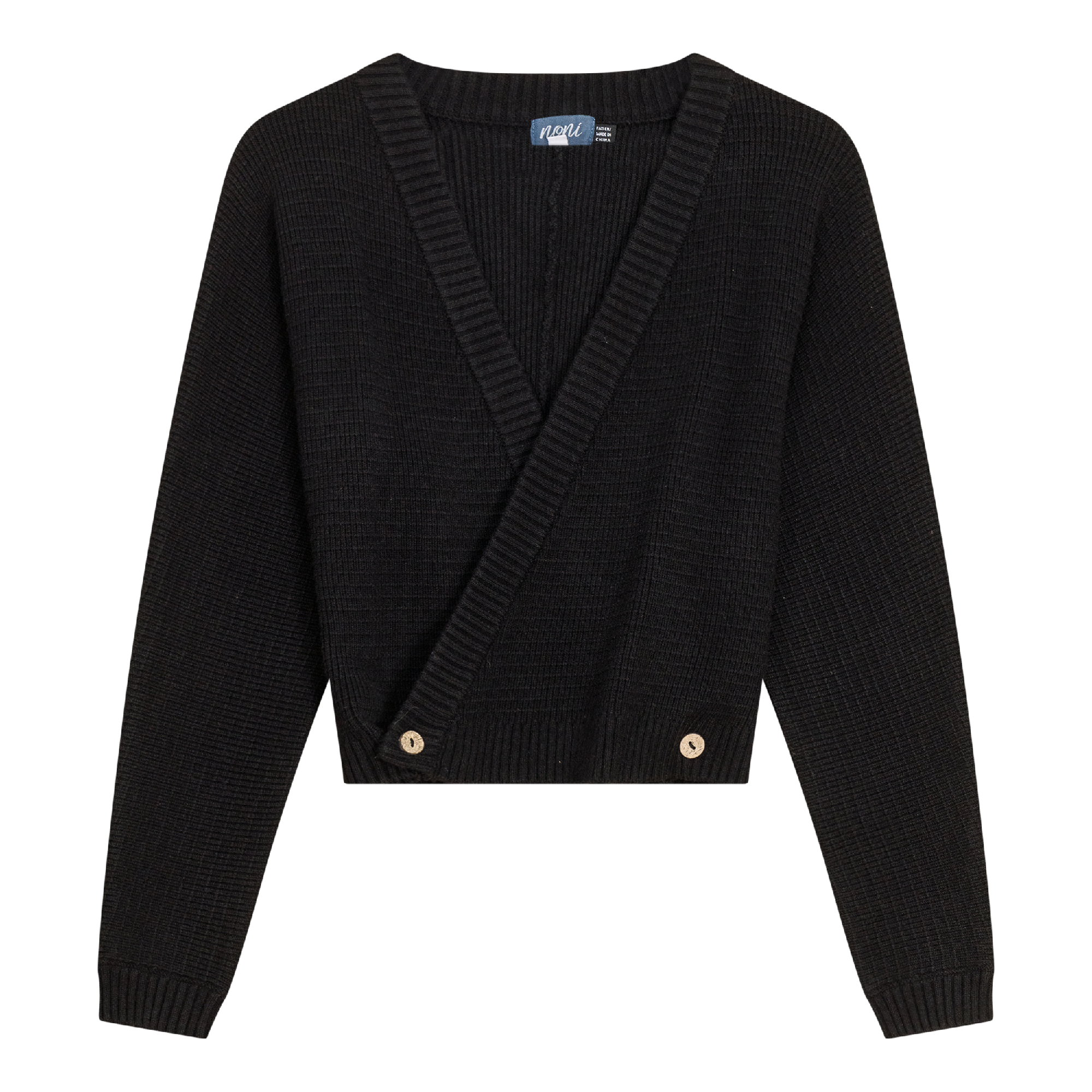 Knitted Wrap Sweater in Black by Noni