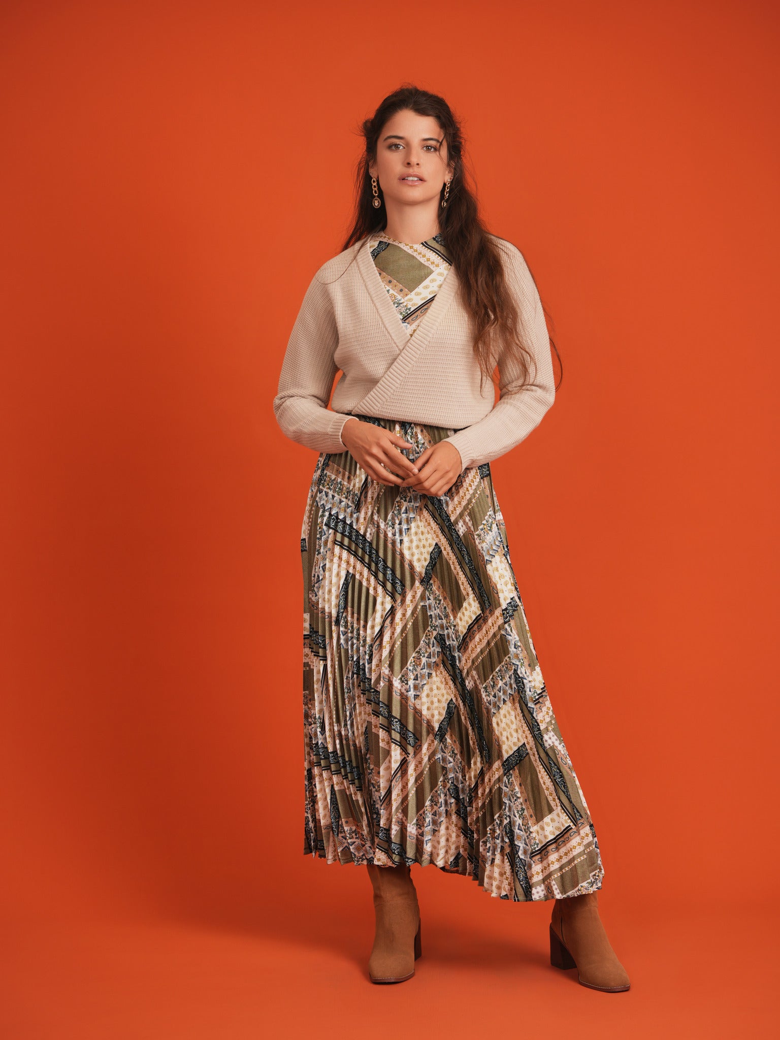 Crepe Pleated Jumper in Olive by Noni