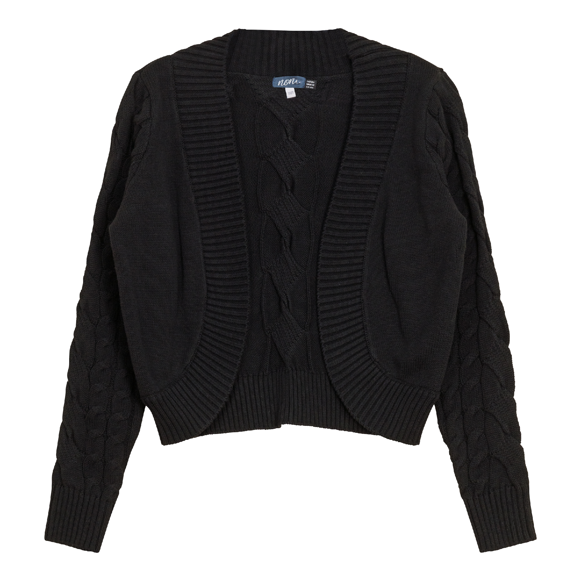 Cable Knit Crop Cardigan in Black by Noni