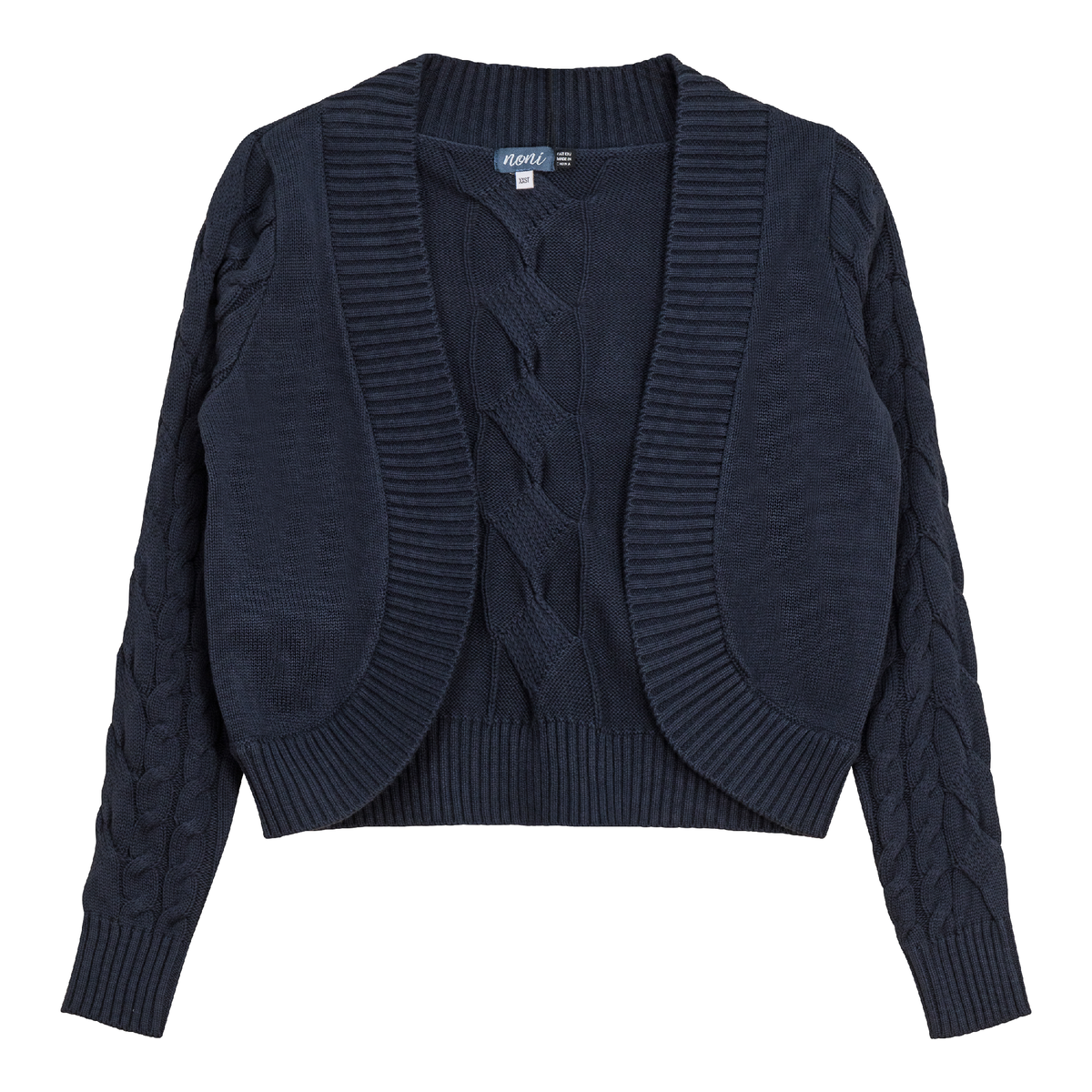 Cable Knit Crop Cardigan in Moon Light Blue by Noni