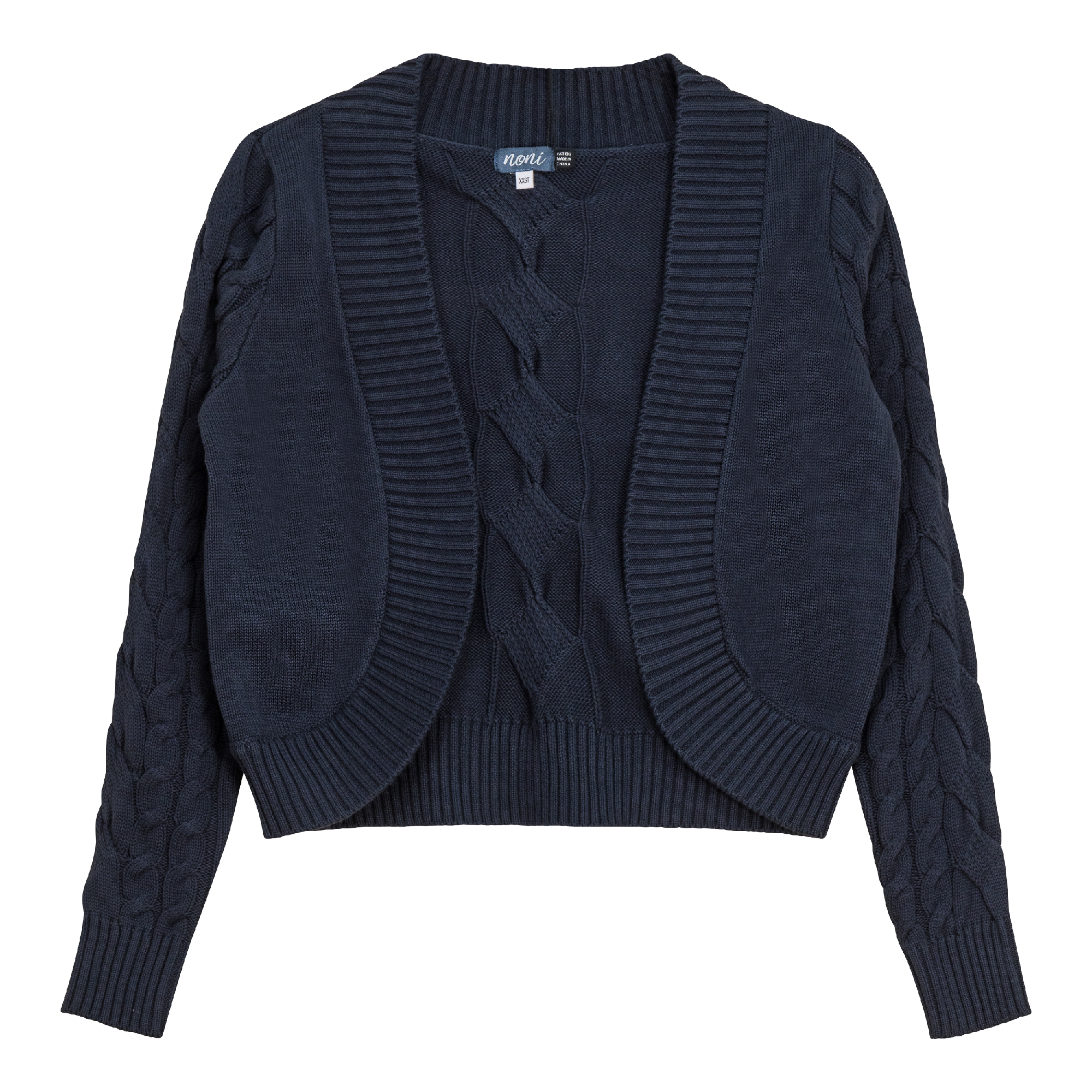 Cable Knit Crop Cardigan in Moon Light Blue by Noni