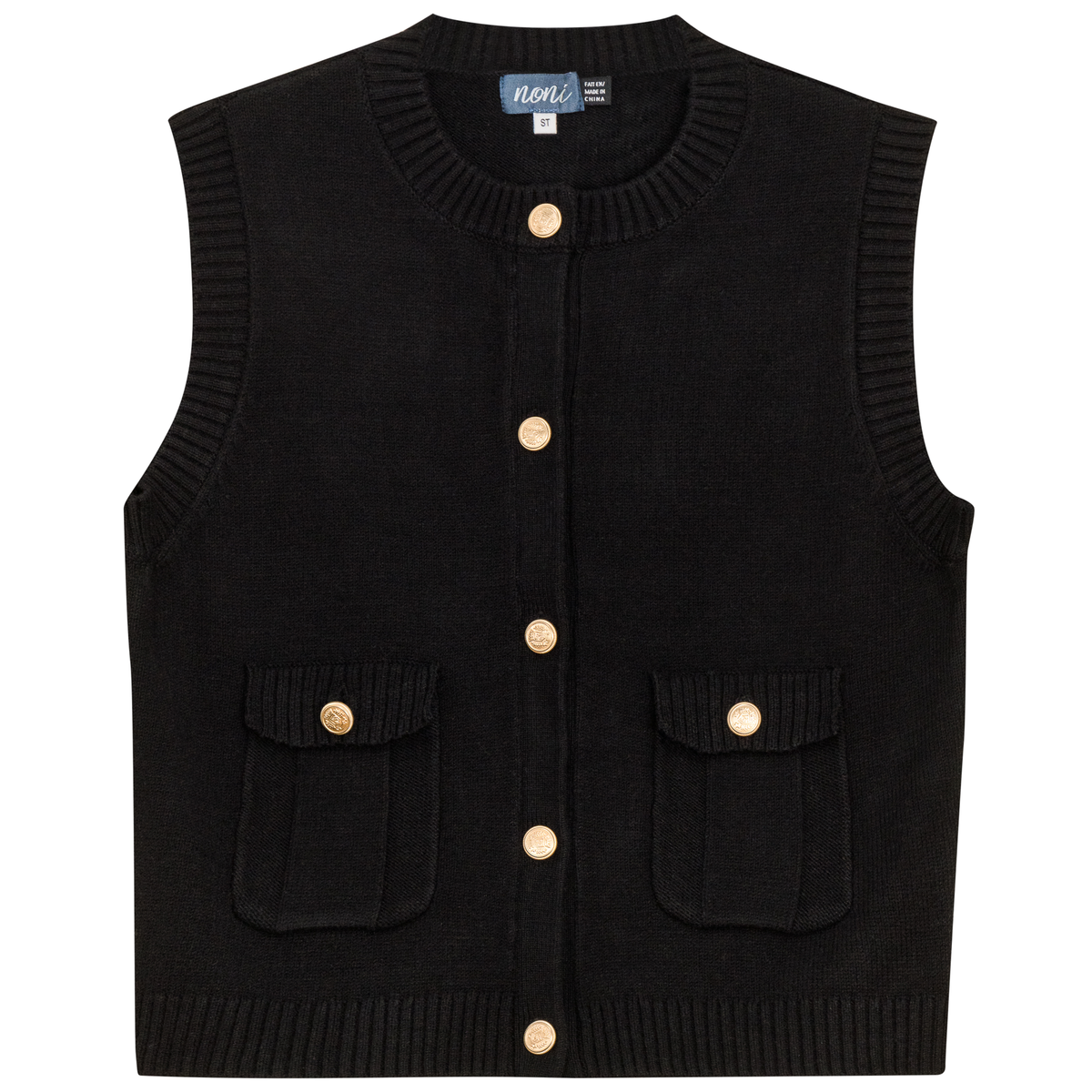 Military Cropped Knit Top in Black by Noni