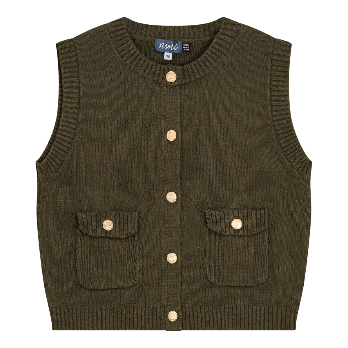 Military Cropped Knit Top in Olive by Noni