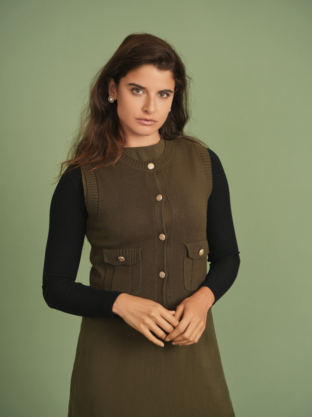 Military Cropped Knit Top Olive Ladies Vest by {{ product_vemdor}}