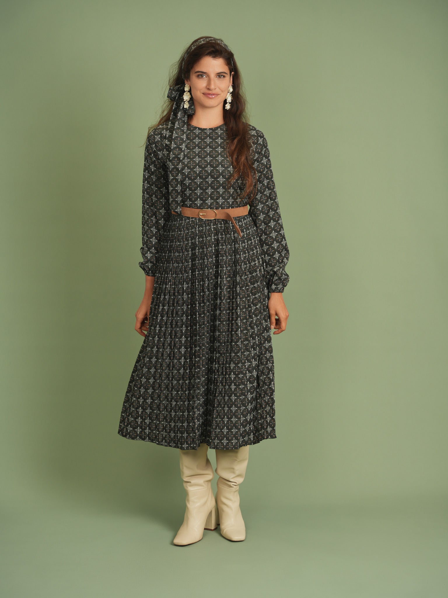 Crepe Pleated Dress in by Noni