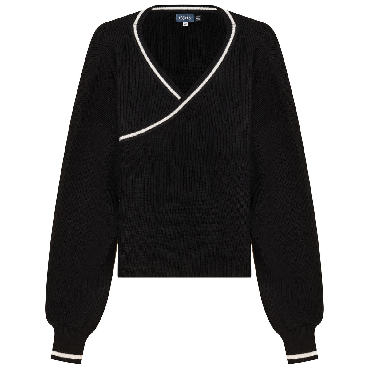 Knitted Crop Cardigan in Black Off White by Noni