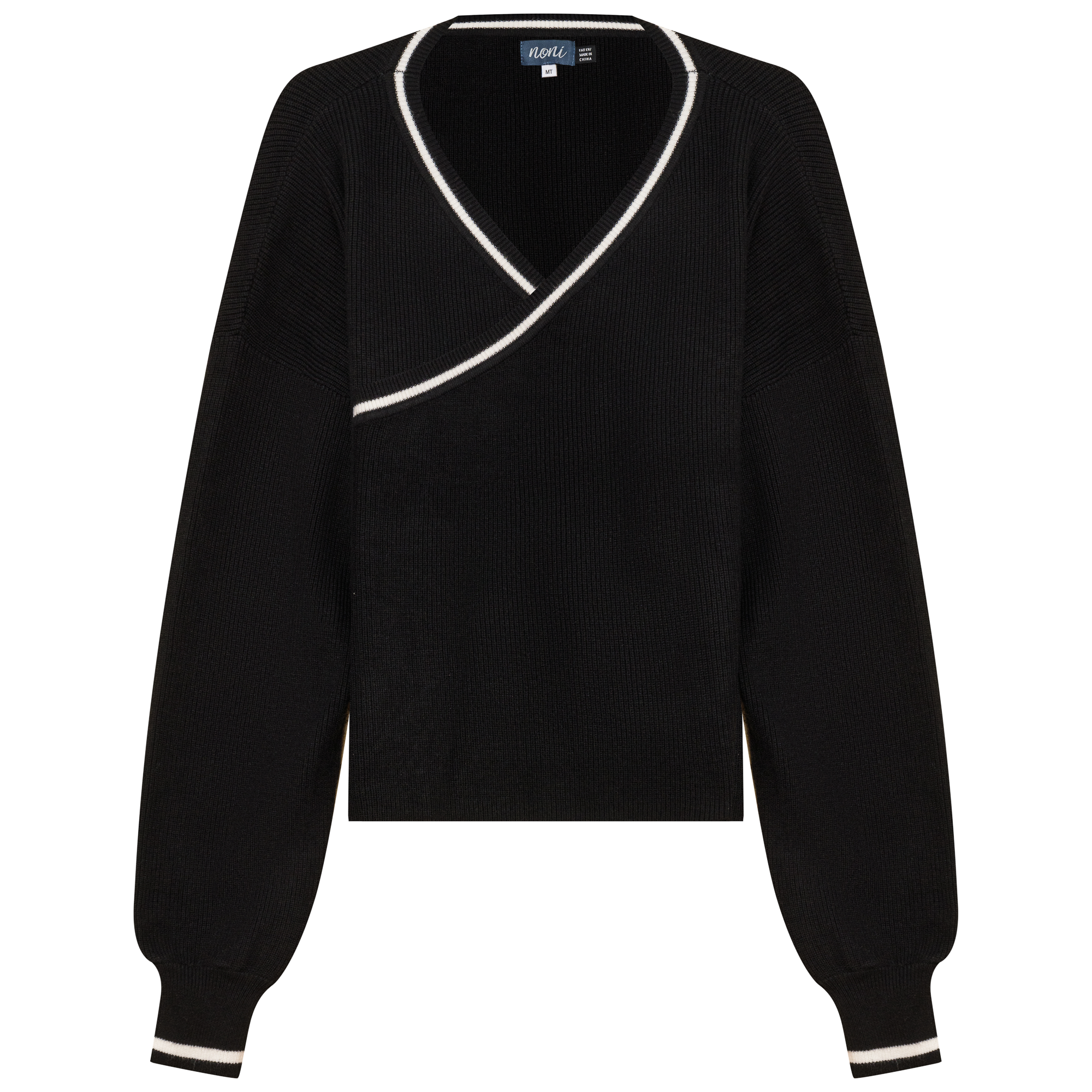 Knitted Crop Cardigan in Black Off White by Noni