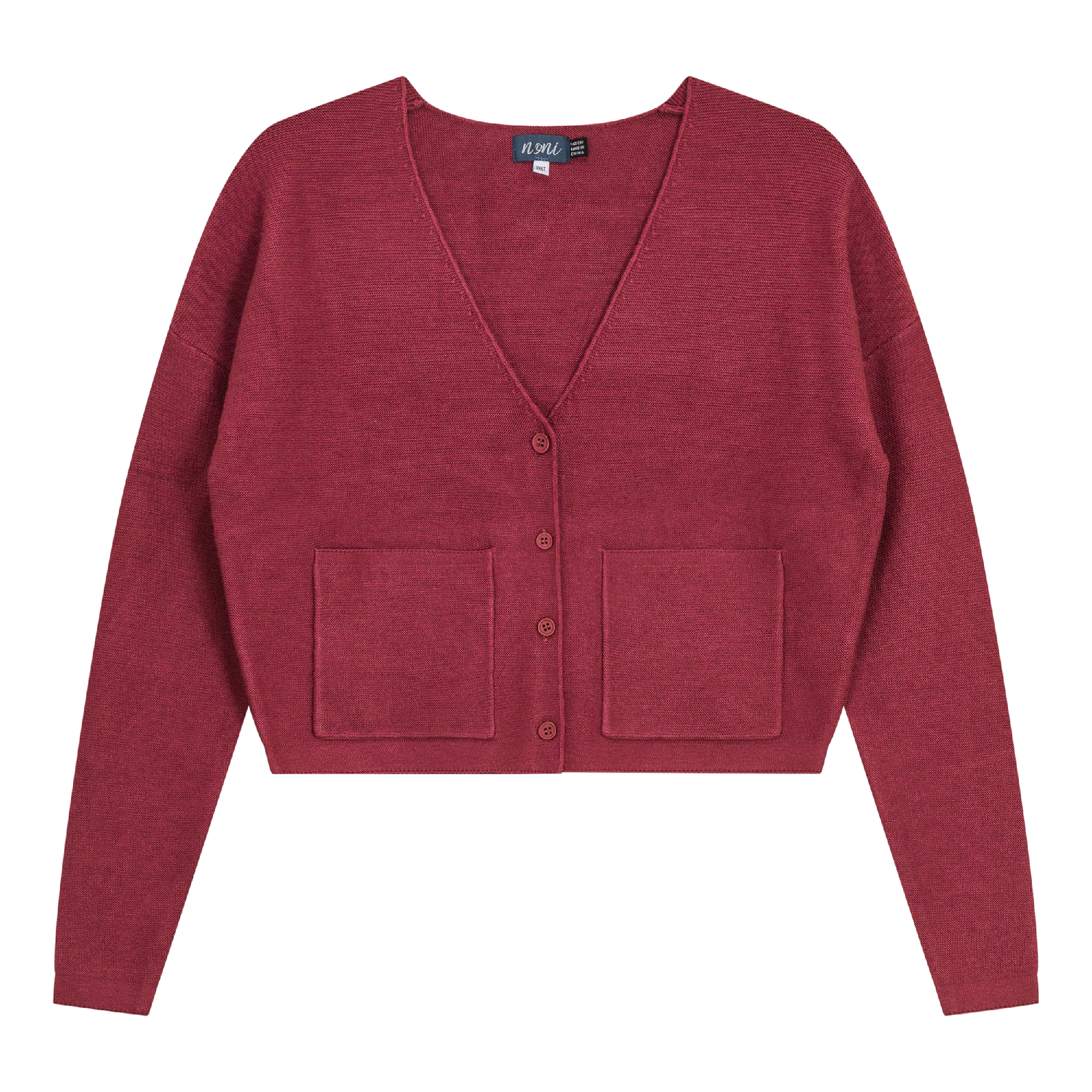 Knitted Crop Cardigan in Berry by Noni