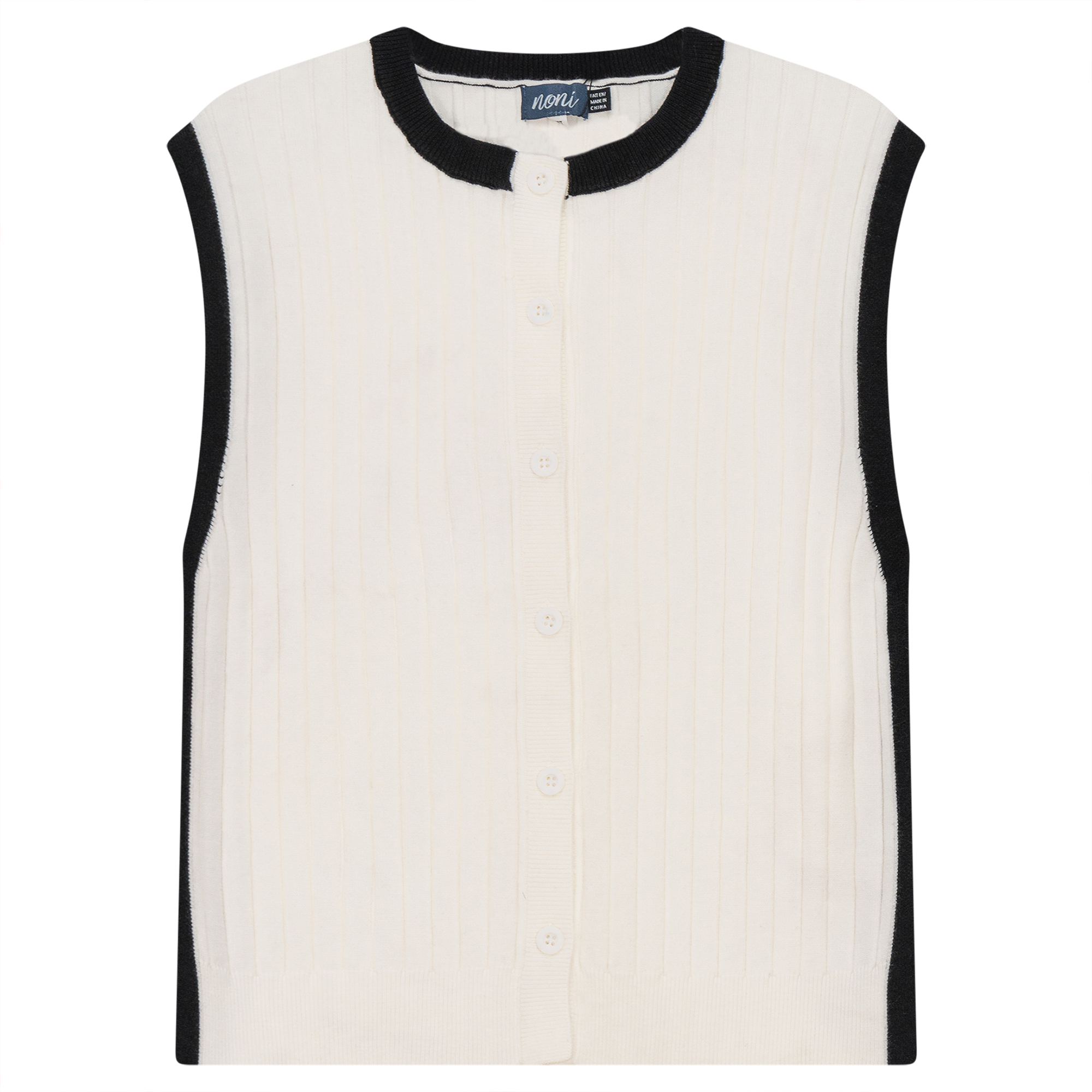 Ribbed Vest in Off White Black by Noni