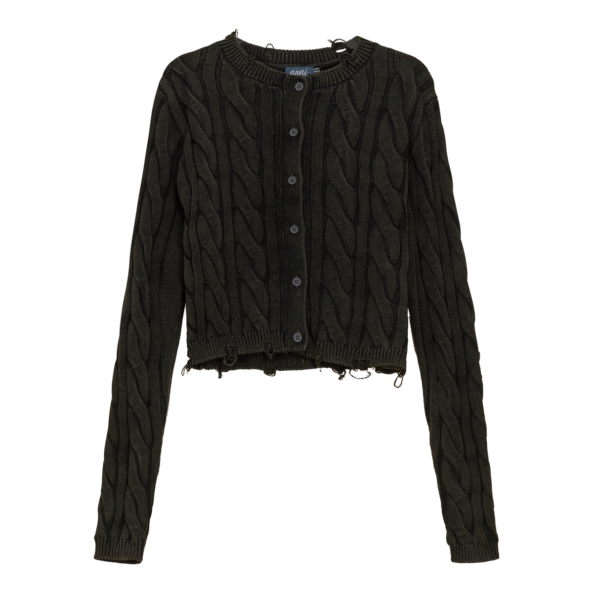Distressed Knit Cardigan in Black Wash by Noni