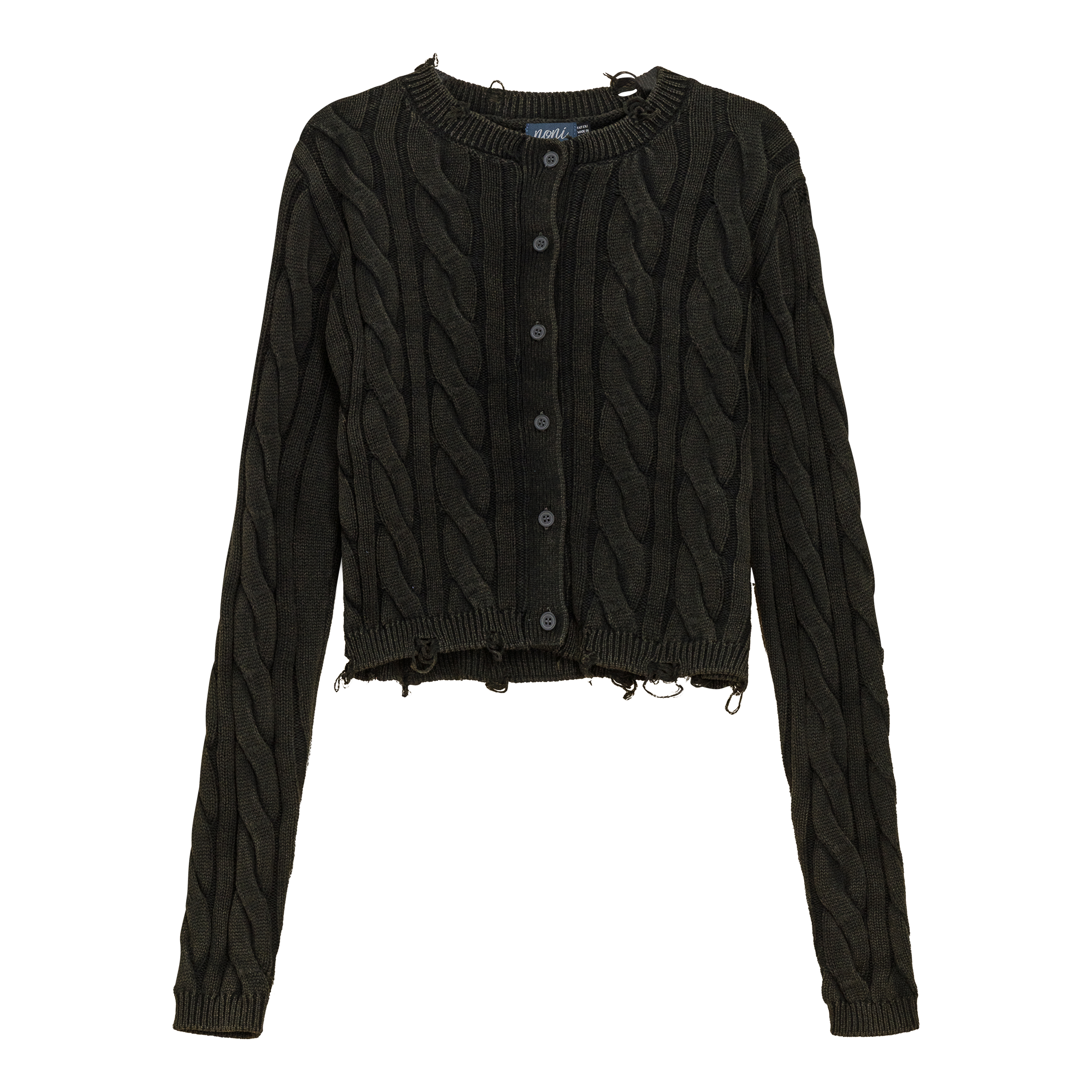 Distressed Knit Cardigan in Black Wash by Noni