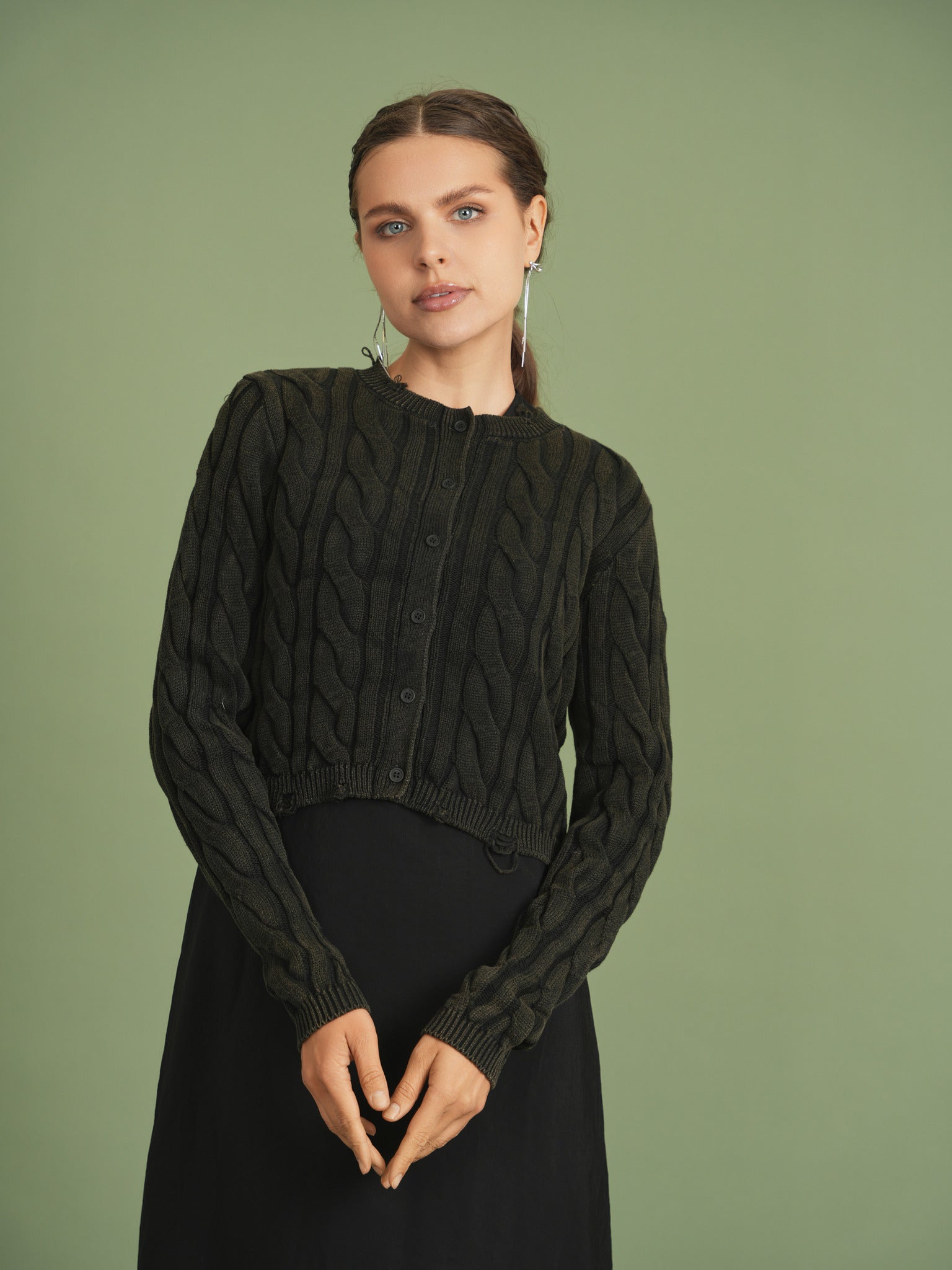 Distressed Knit Cardigan in by Noni