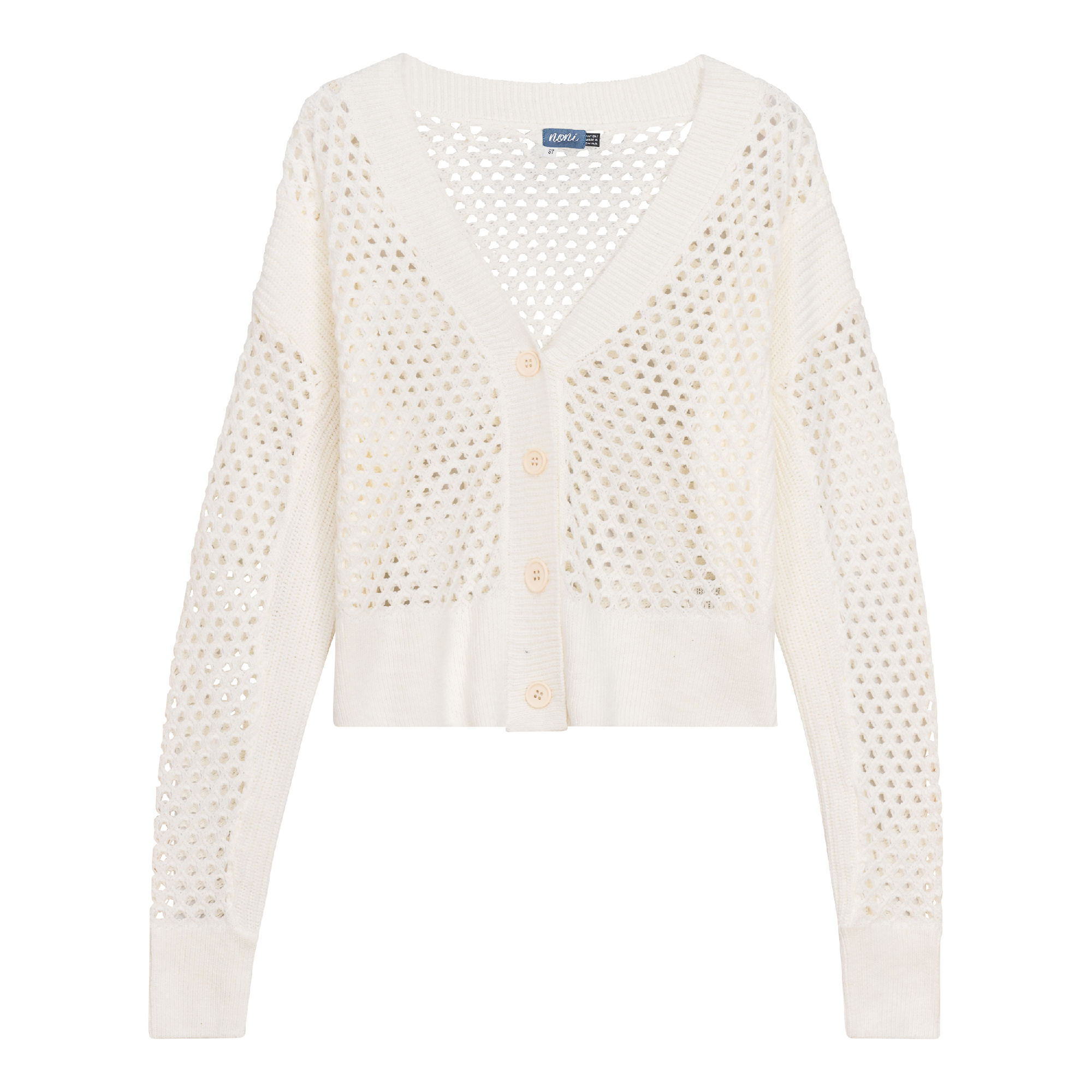 Crochet Knitted Crop Cardigan in Off White by Noni
