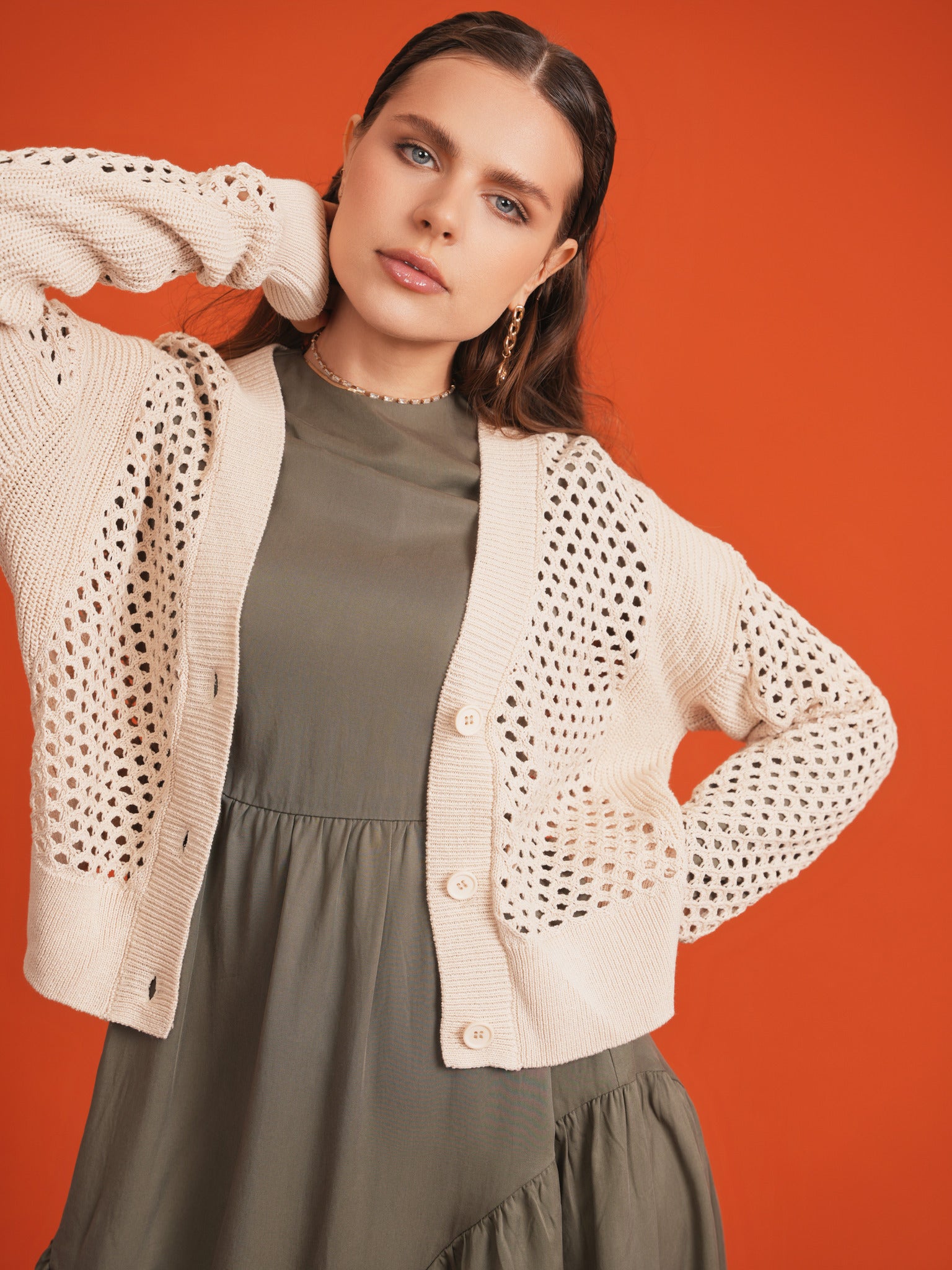 Crochet Knitted Crop Cardigan in by Noni