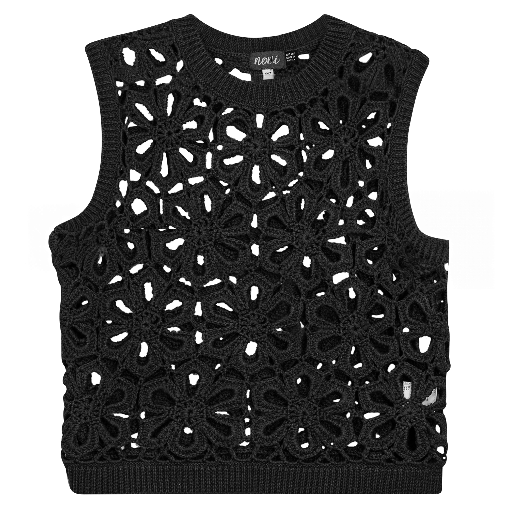 Floral Cropped Crotchet Vest in Black by Noni