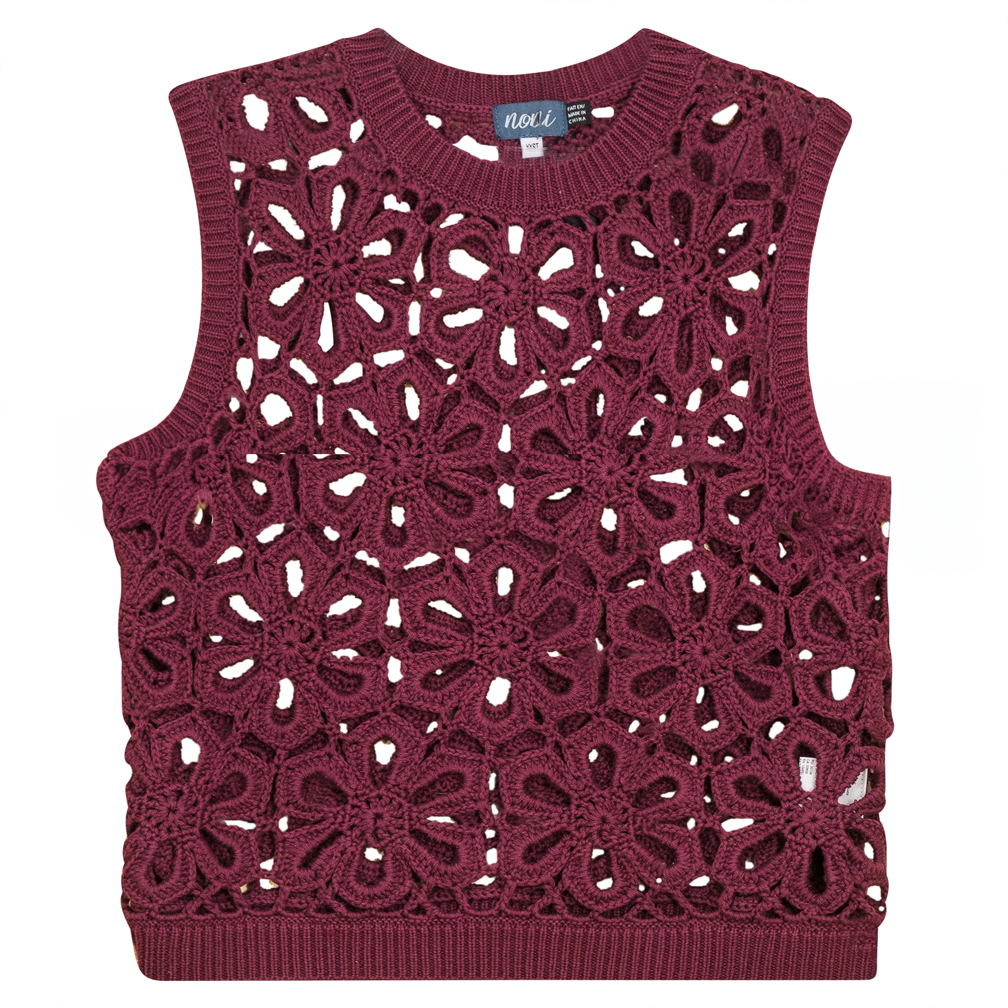 Floral Cropped Crotchet Vest in Wine by Noni