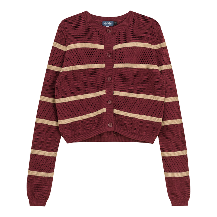 Pointelle 2 Tone Cardigan Beige Burgandy Ladies Cardigan by {{ product_vemdor}}