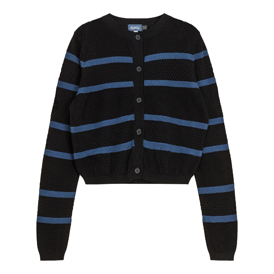 Pointelle 2 Tone Cardigan Insignia Blue Black Ladies Cardigan by {{ product_vemdor}}