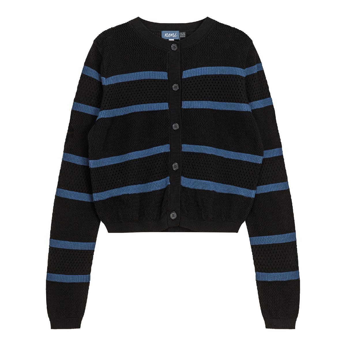 Pointelle 2 Tone Cardigan in Insignia Blue Black by Noni