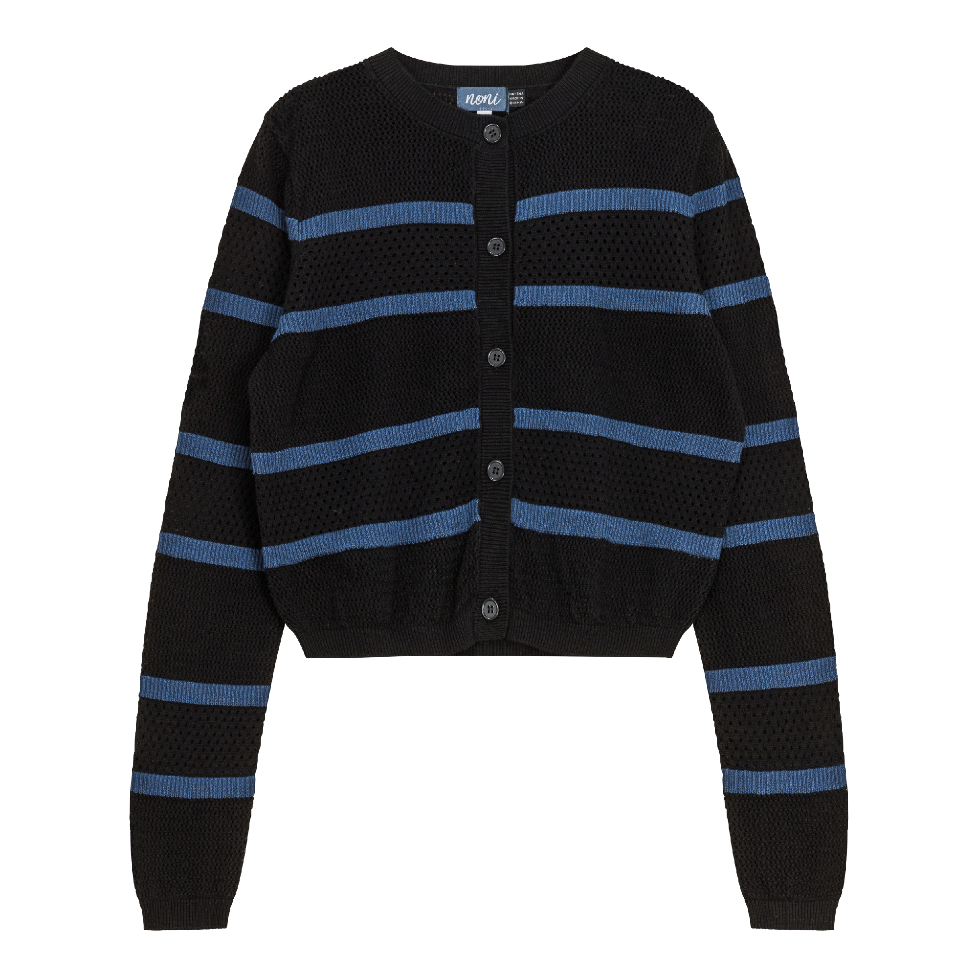 Pointelle 2 Tone Cardigan in Insignia Blue Black by Noni