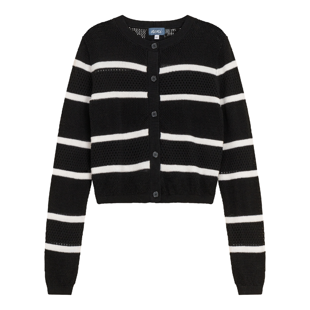 Pointelle 2 Tone Cardigan Off White Black Ladies Cardigan by {{ product_vemdor}}