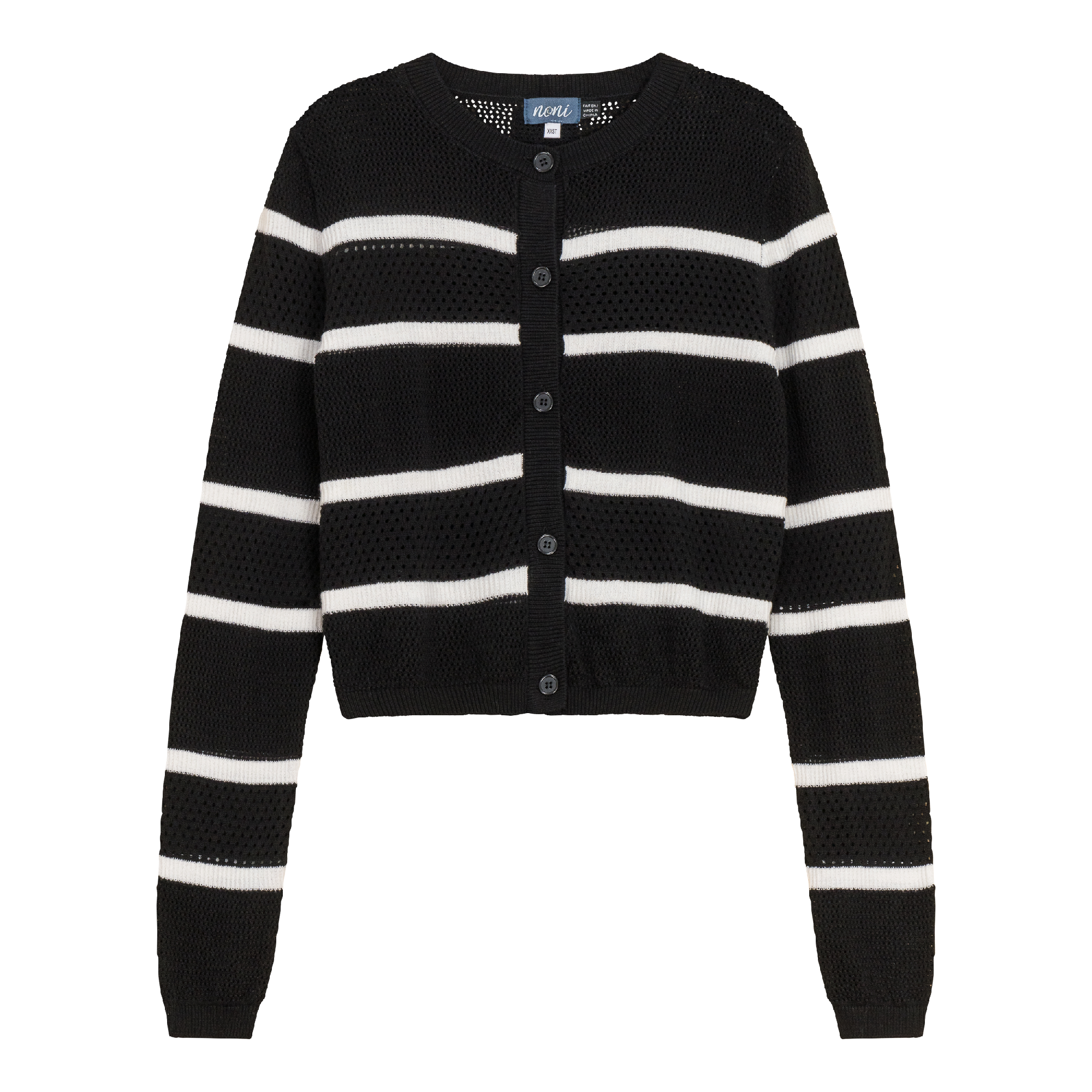 Pointelle 2 Tone Cardigan in Off White Black by Noni