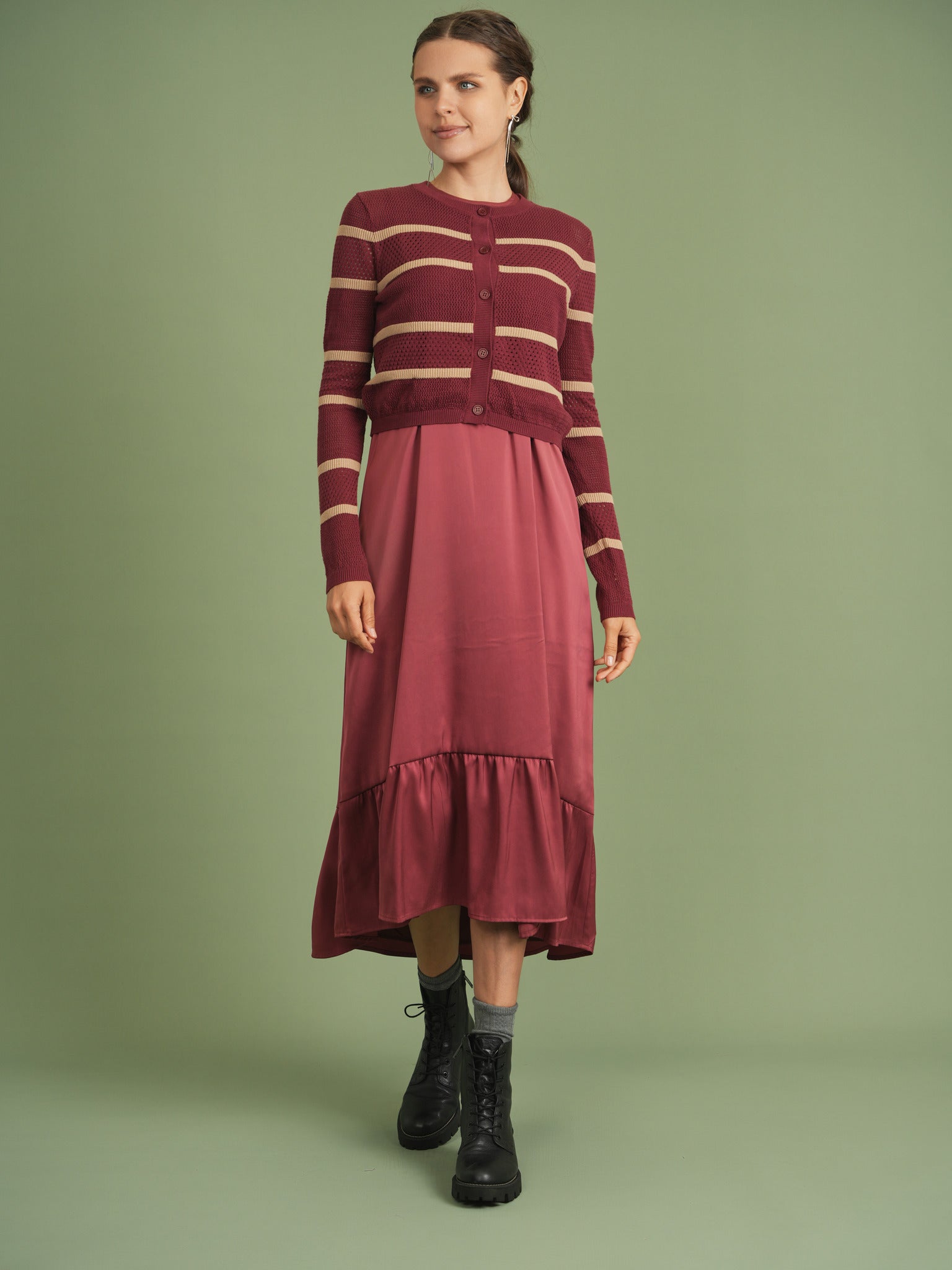 Pointelle 2 Tone Cardigan in Off White Black by Noni