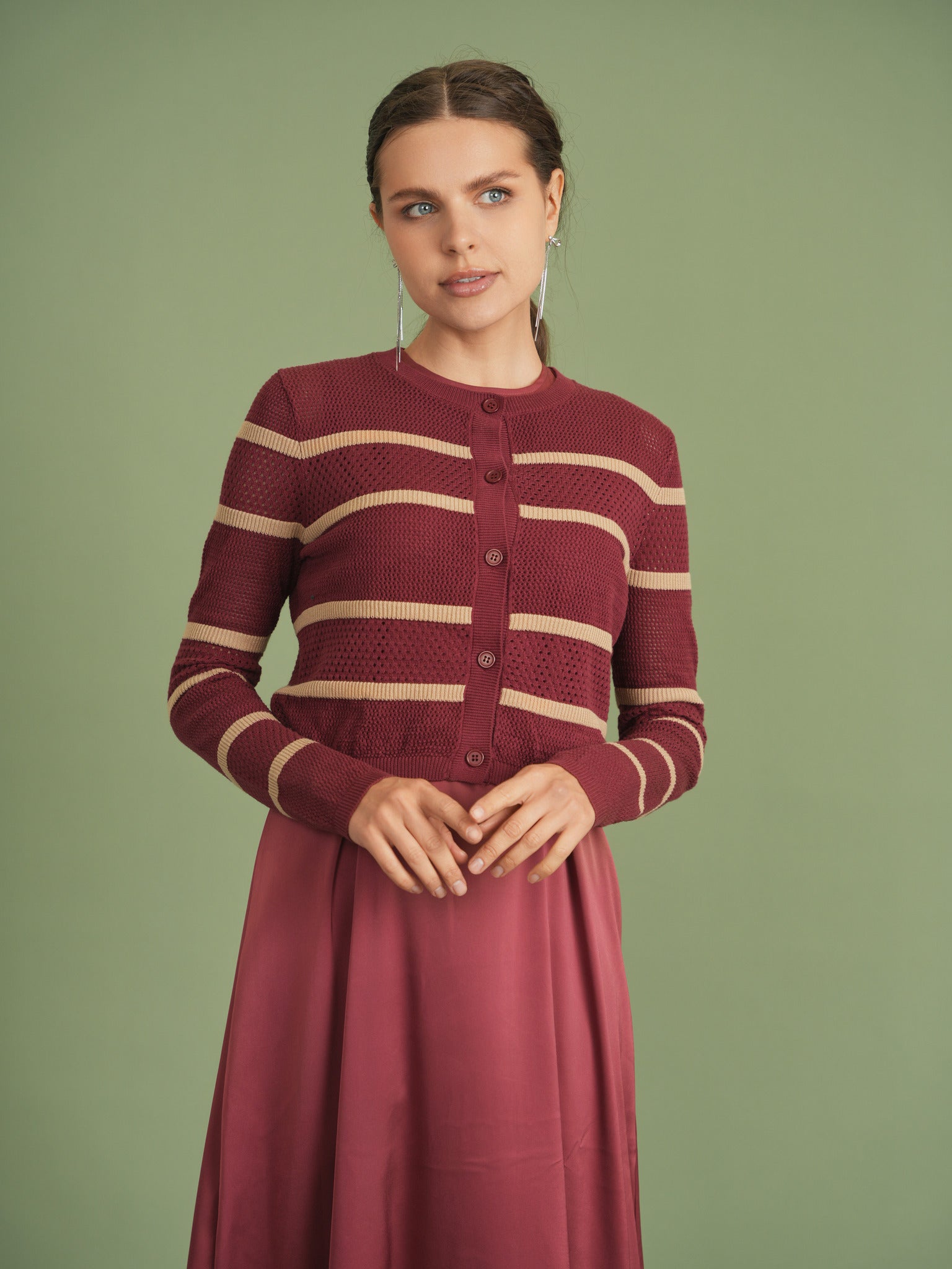 Pointelle 2 Tone Cardigan in by Noni