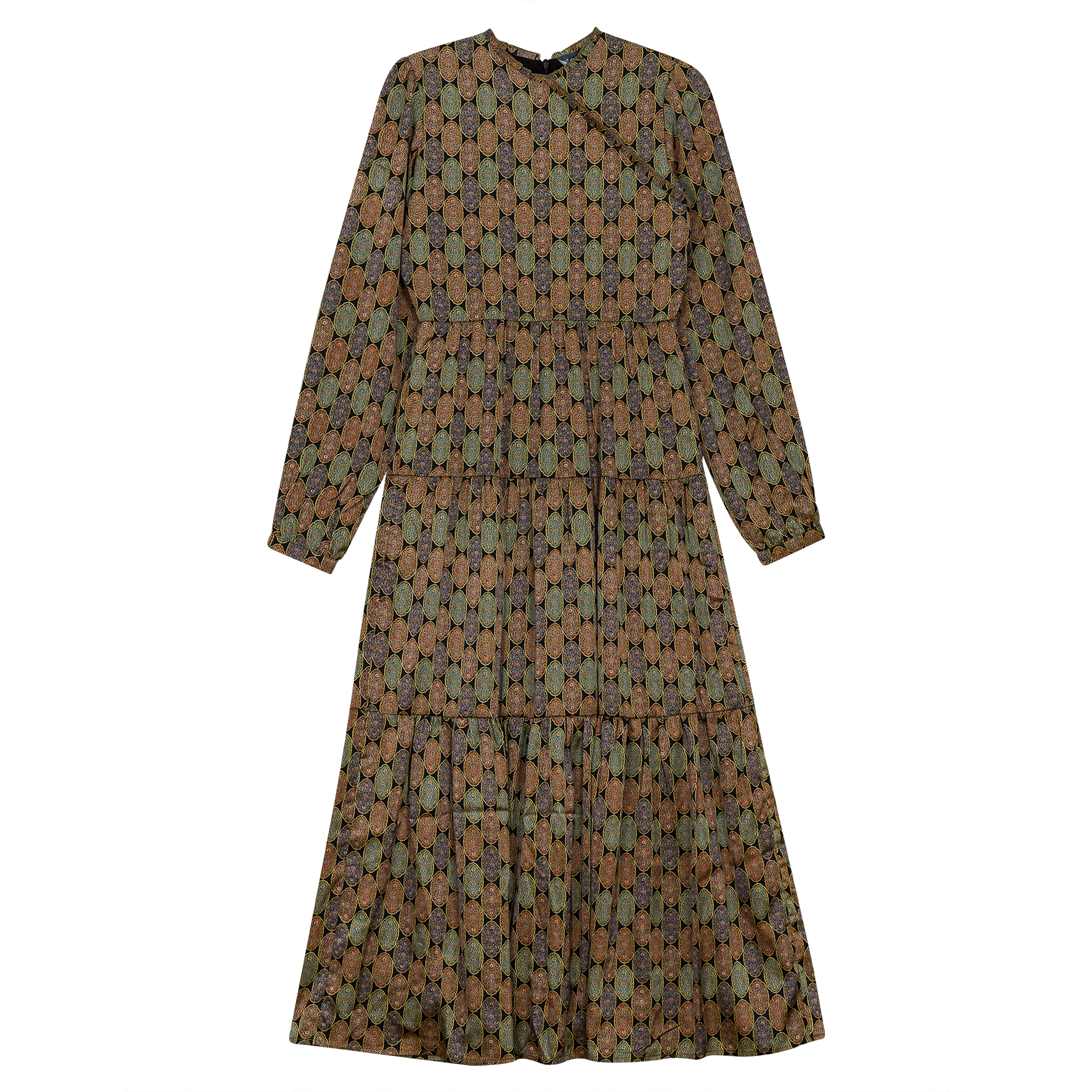 Printed Satin Wrap Dress in Black by Noni