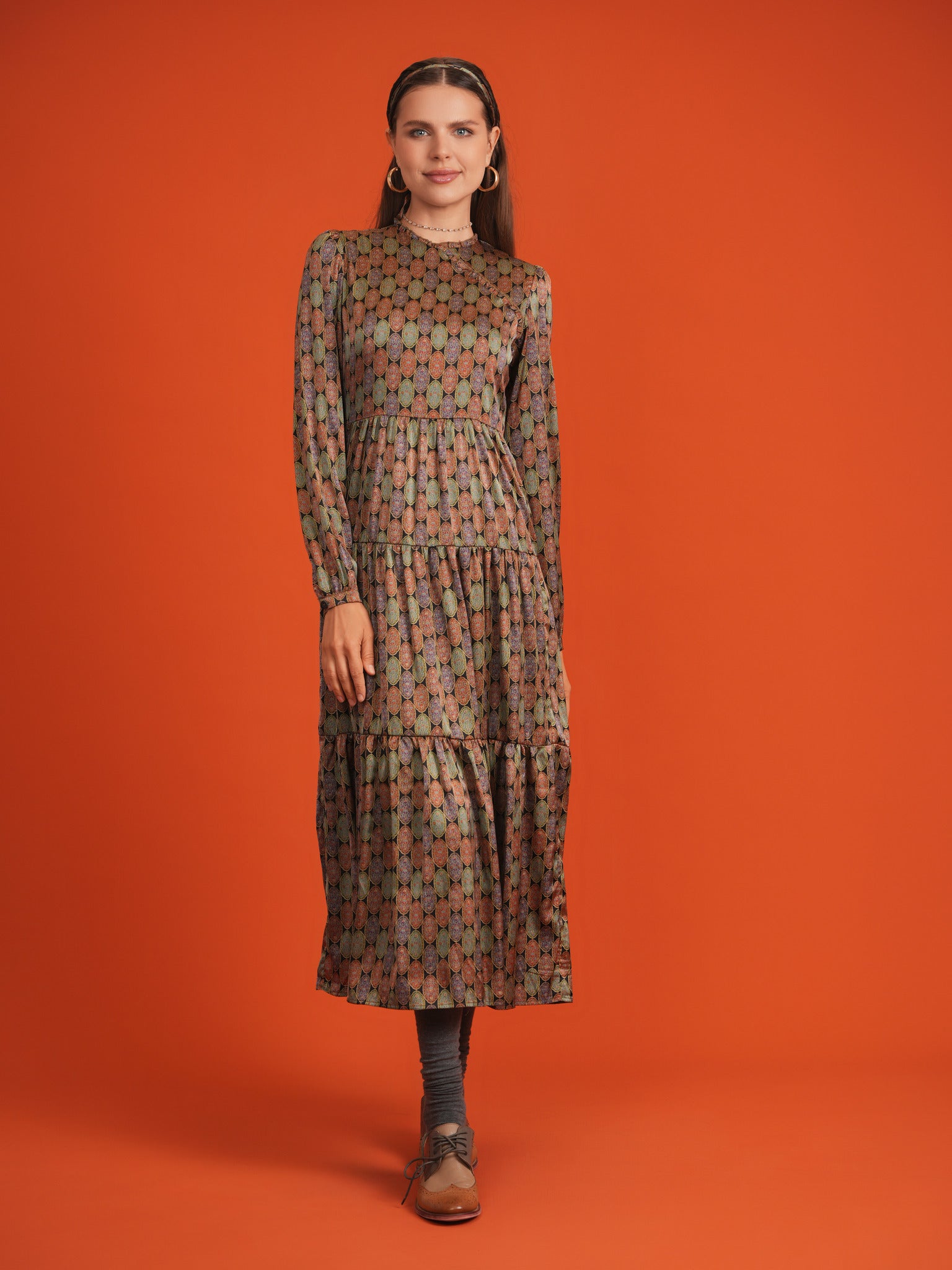 Printed Satin Wrap Dress in by Noni