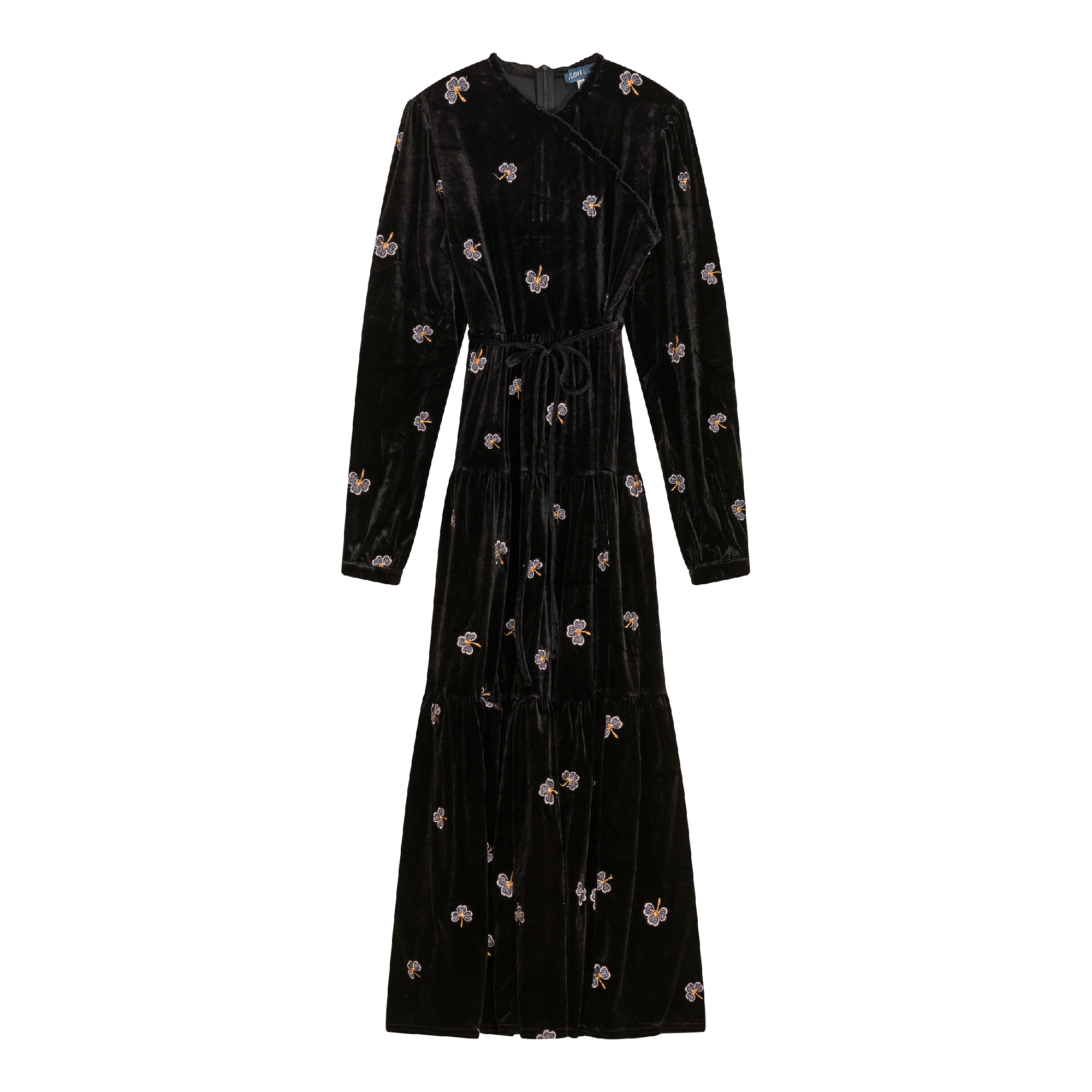 Embroidered Velour Dress in Black by Noni