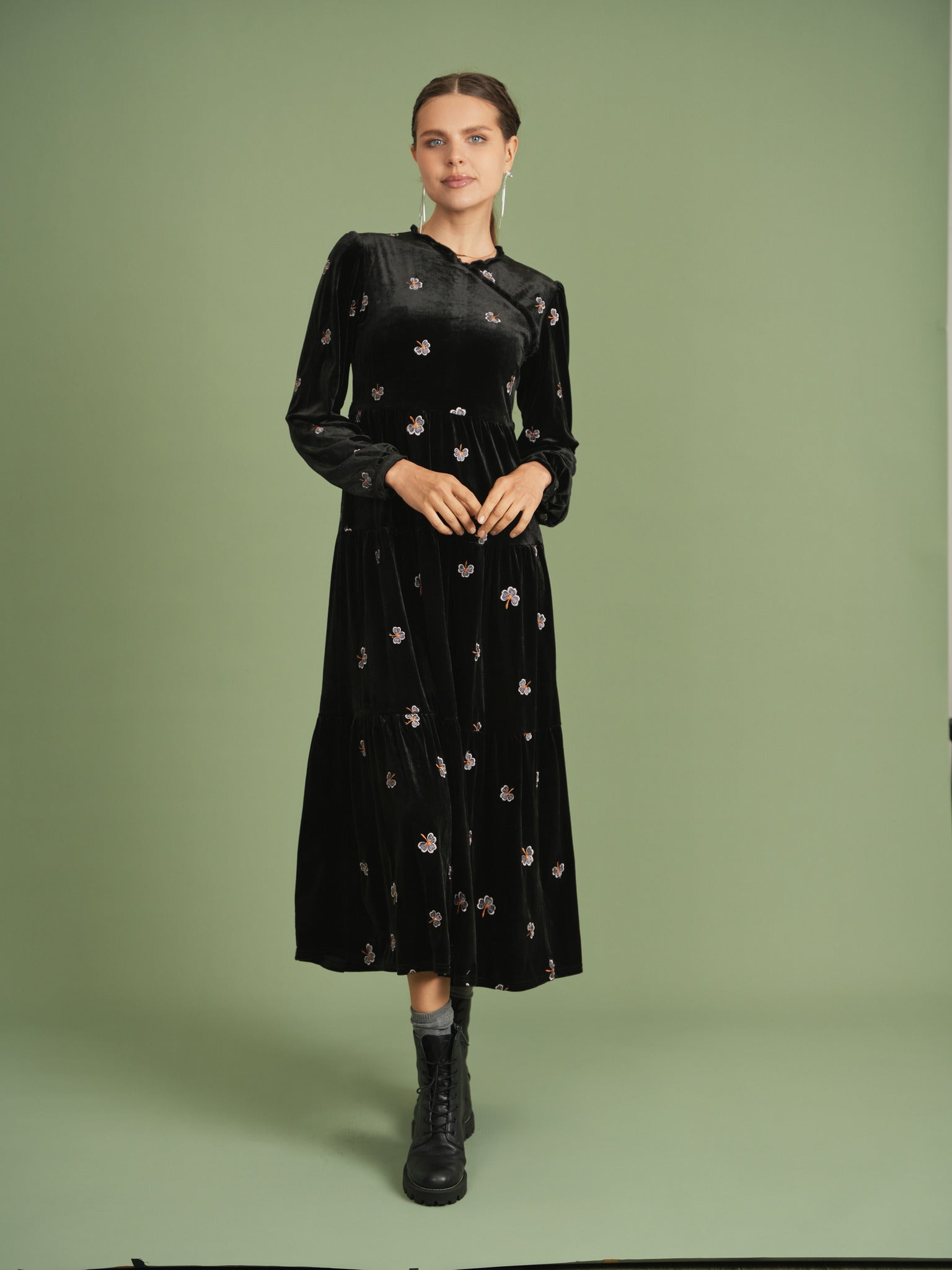 Embroidered Velour Dress in by Noni